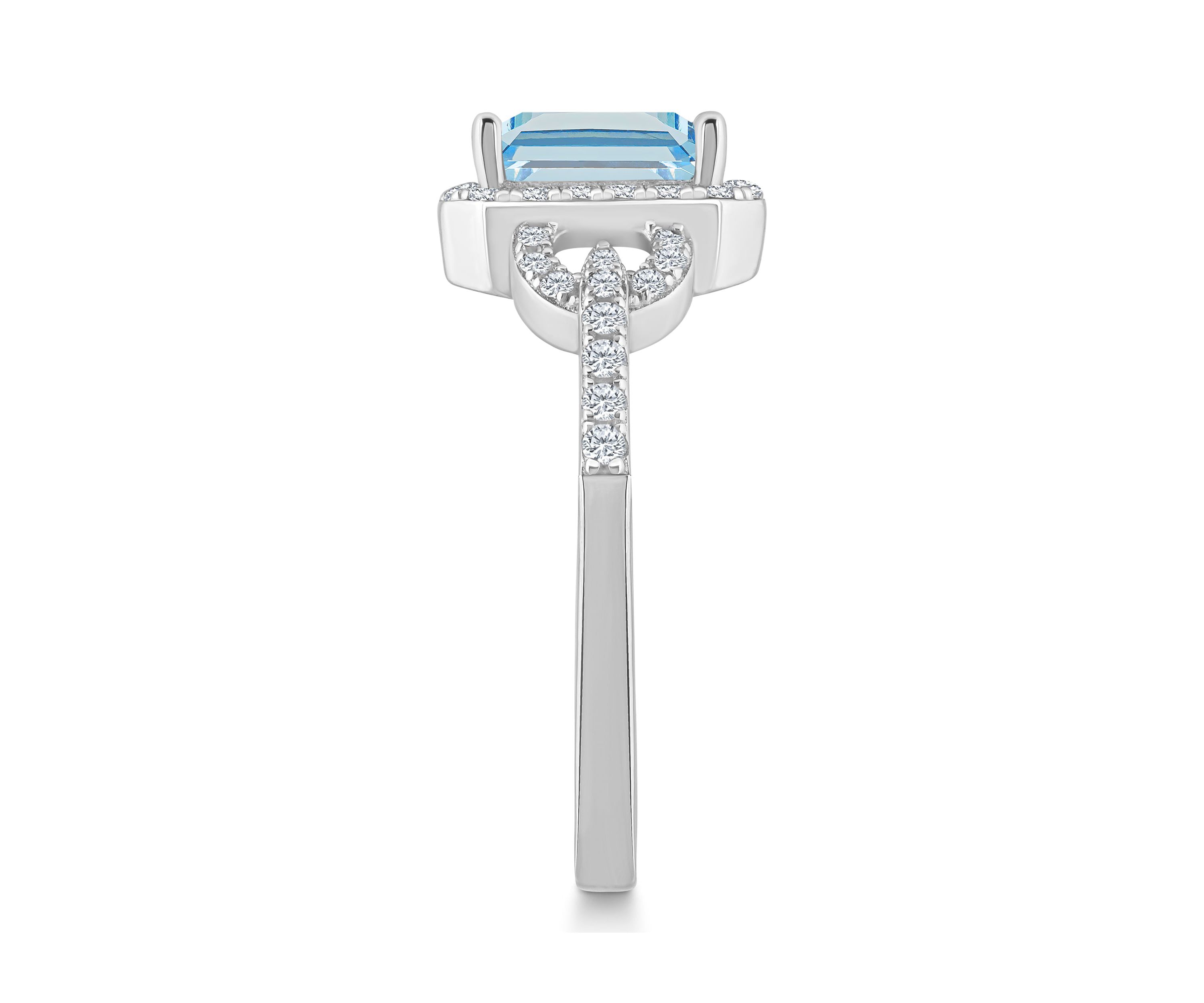 Sterling Silver 7x5mm Emerald Cut Sky Blue Topaz and White Topaz Accent Ring