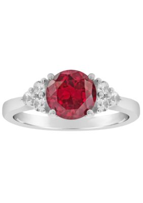 Lab Created Sterling Silver 7mm Round Ruby And White Sapphire Ring