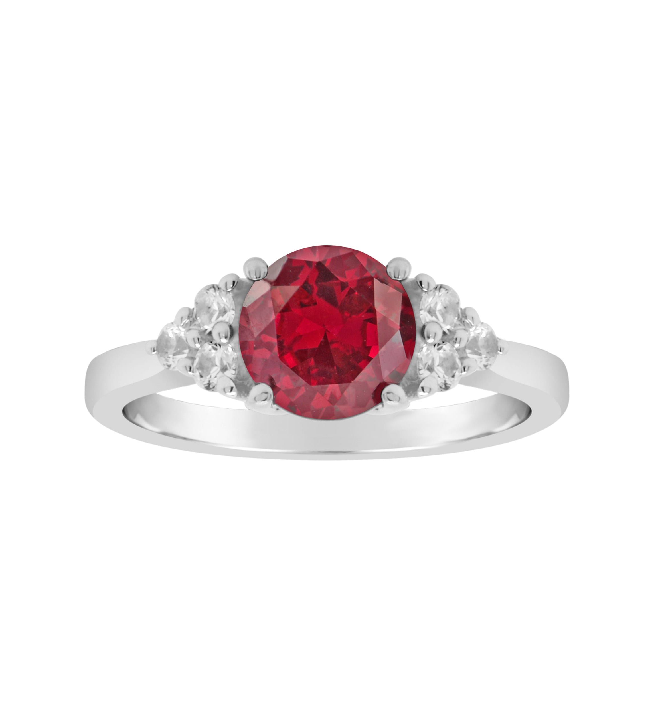 Lab Created Sterling Silver 7mm Round Created Ruby And Created White Sapphire Ring