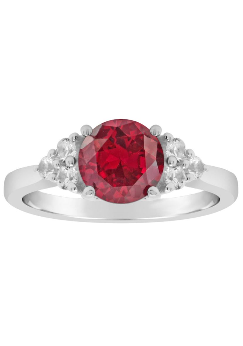 Lab Created Sterling Silver 7mm Round Created Ruby And Created White Sapphire Ring