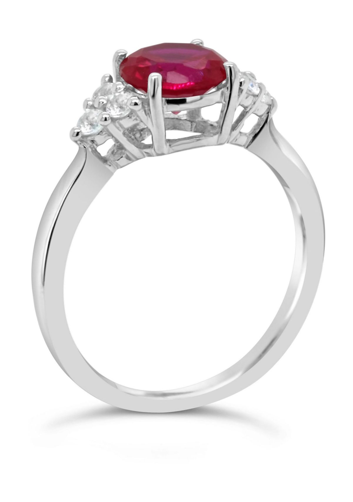 Lab Created Sterling Silver 7mm Round Created Ruby And Created White Sapphire Ring