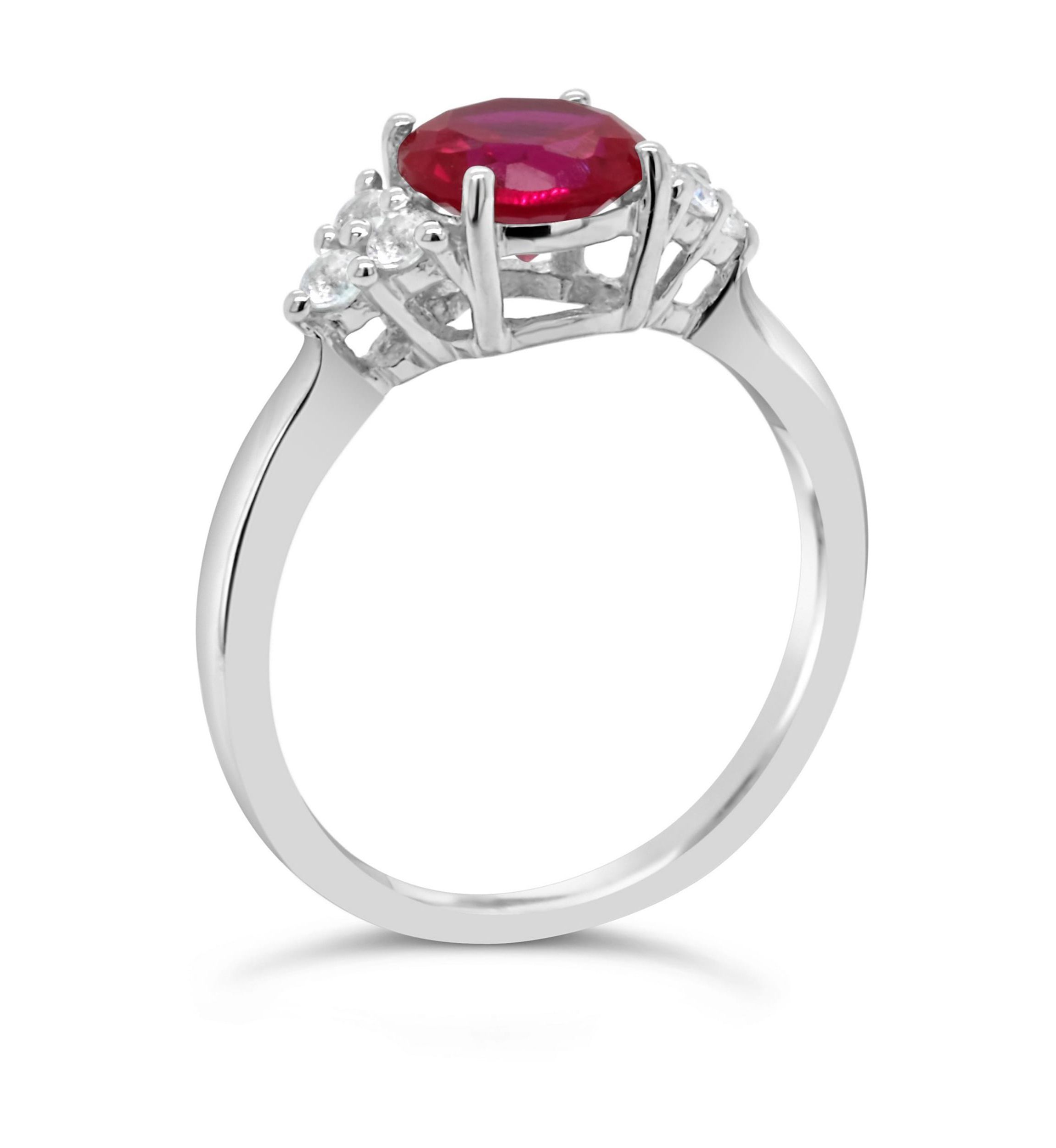 Lab Created Sterling Silver 7mm Round Created Ruby And Created White Sapphire Ring