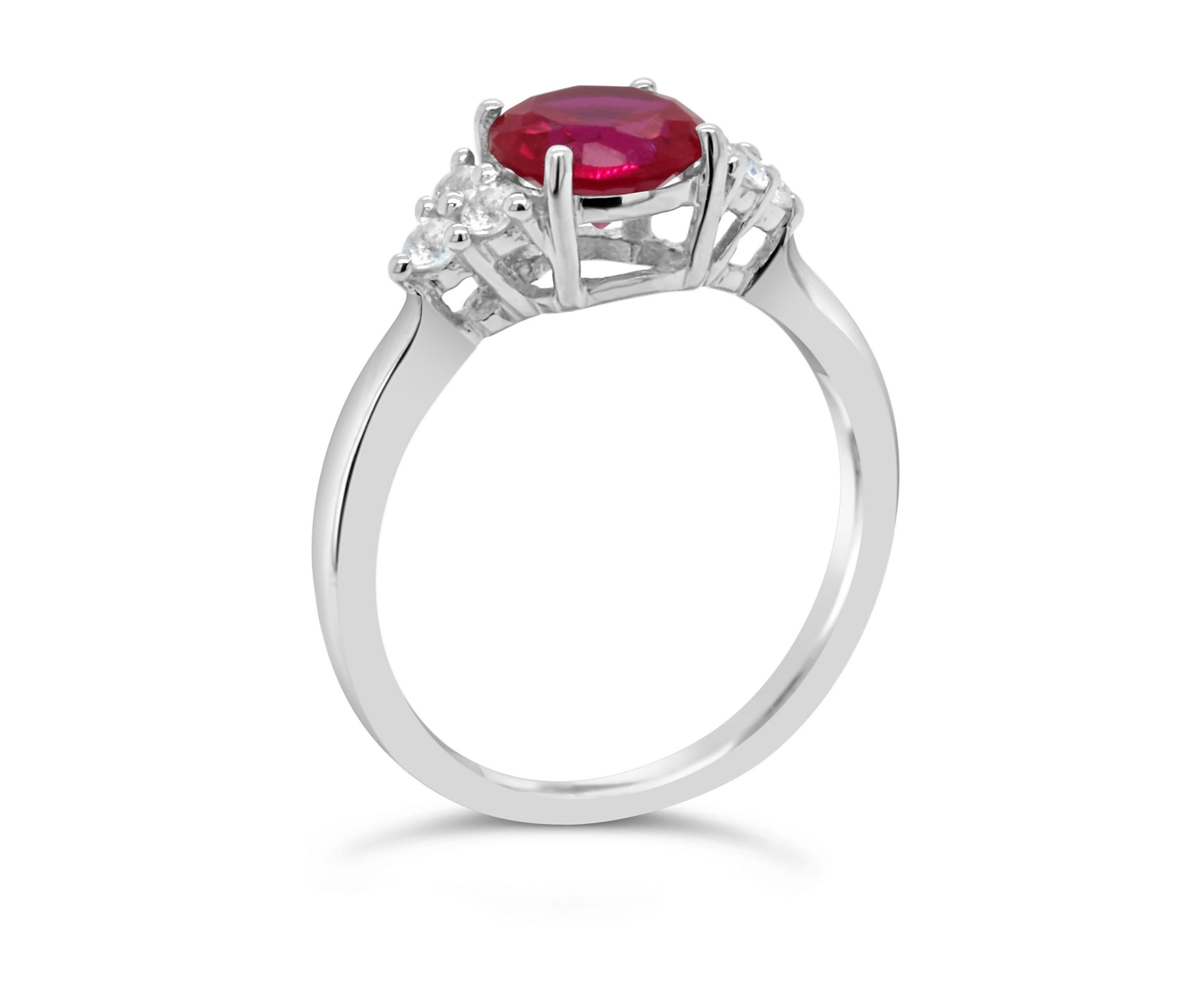 Lab Created Sterling Silver 7mm Round Created Ruby And Created White Sapphire Ring