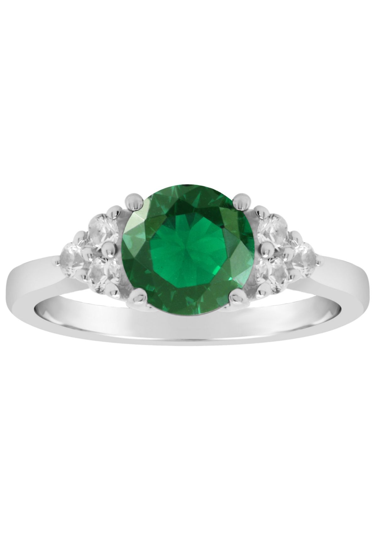 Lab Created Sterling Silver 7mm Round Simulated Emerald And Created White Sapphire Ring