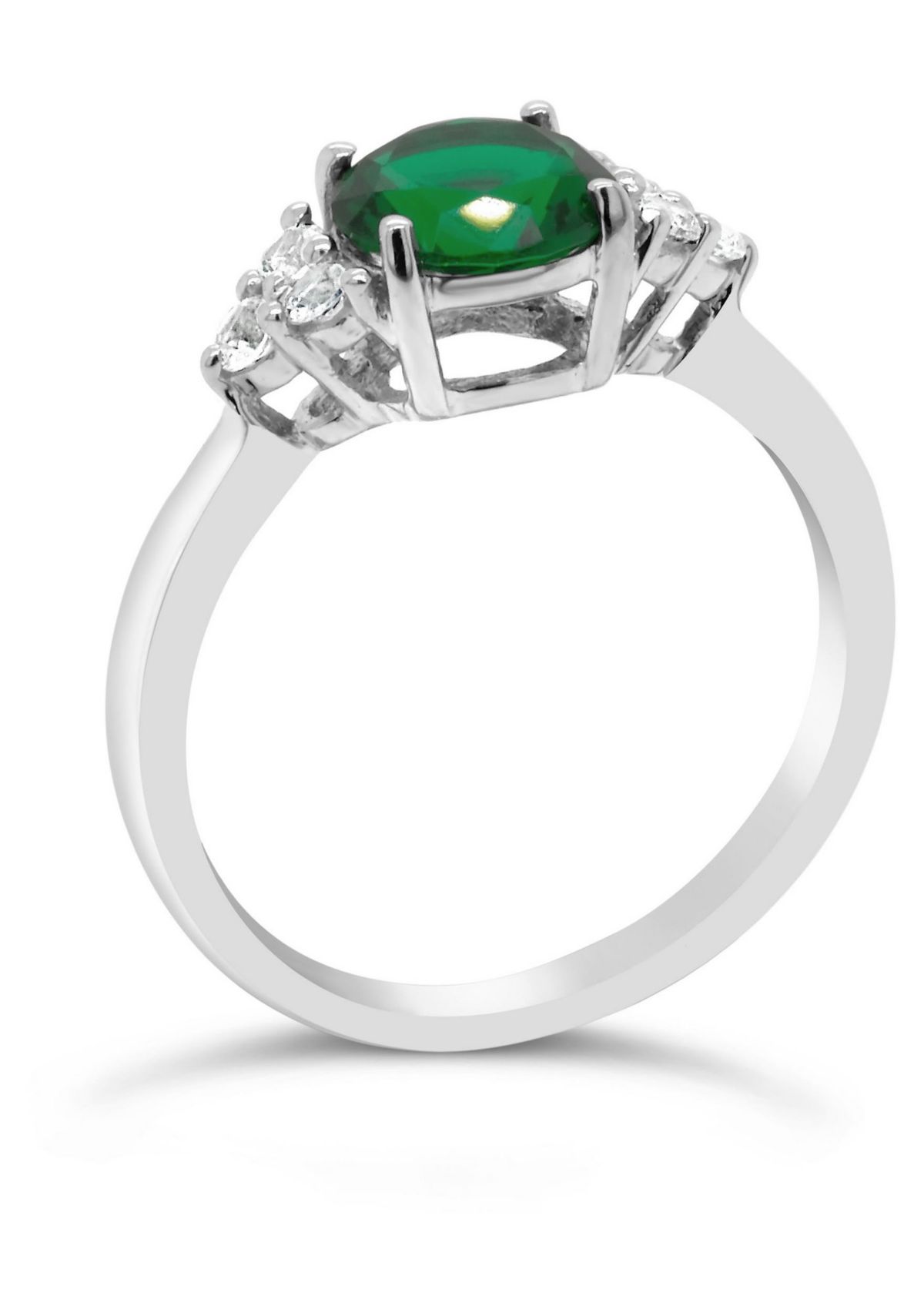 Lab Created Sterling Silver 7mm Round Simulated Emerald And Created White Sapphire Ring