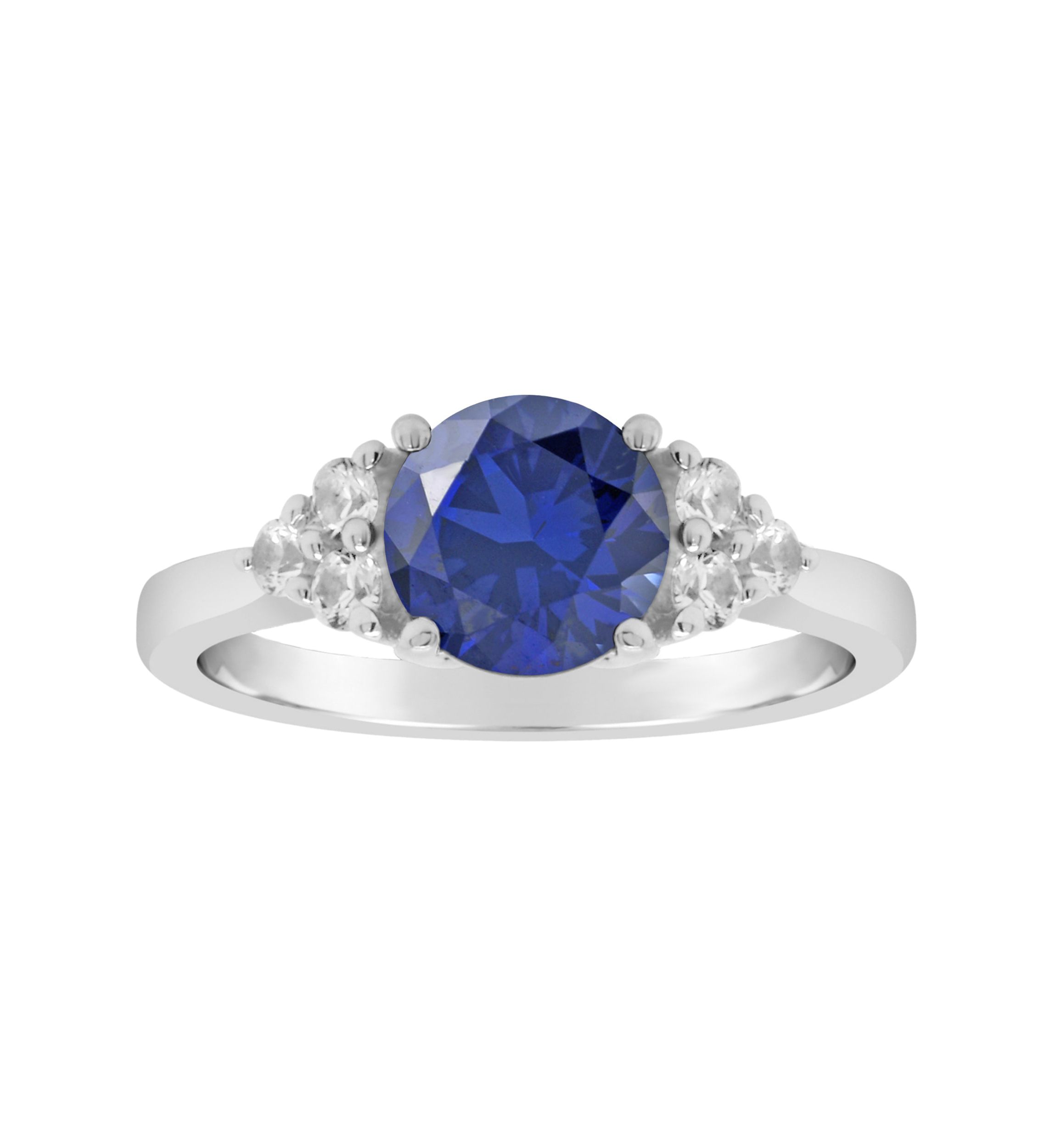 Lab Created Sterling Silver 7mm Round Created Blue Sapphire And Created White Sapphire Ring