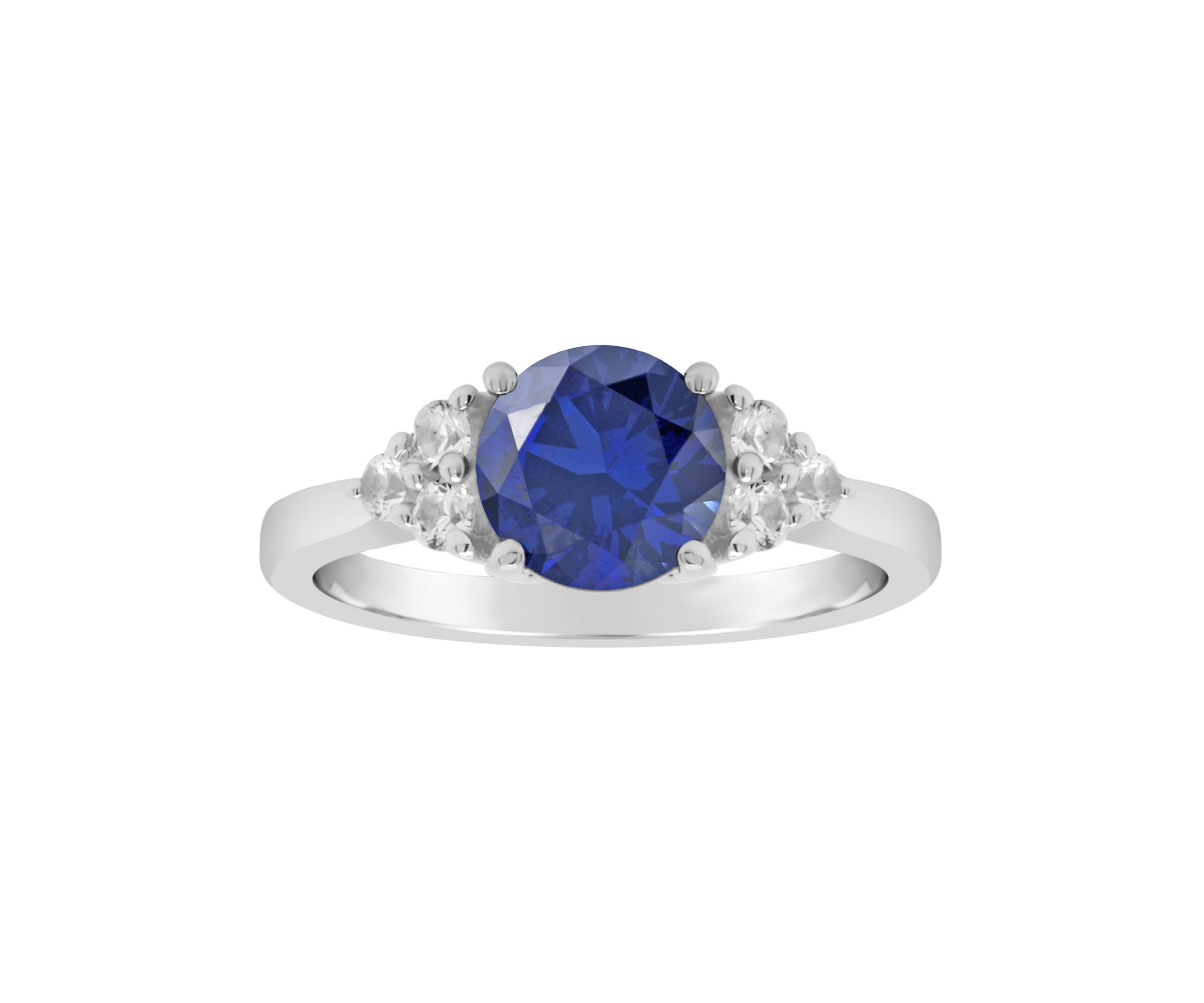 Lab Created Sterling Silver 7mm Round Created Blue Sapphire And Created White Sapphire Ring