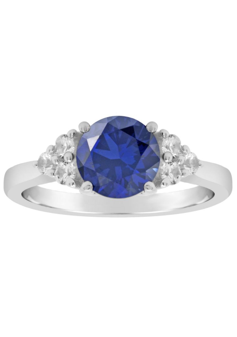 Lab Created Sterling Silver 7mm Round Created Blue Sapphire And Created White Sapphire Ring