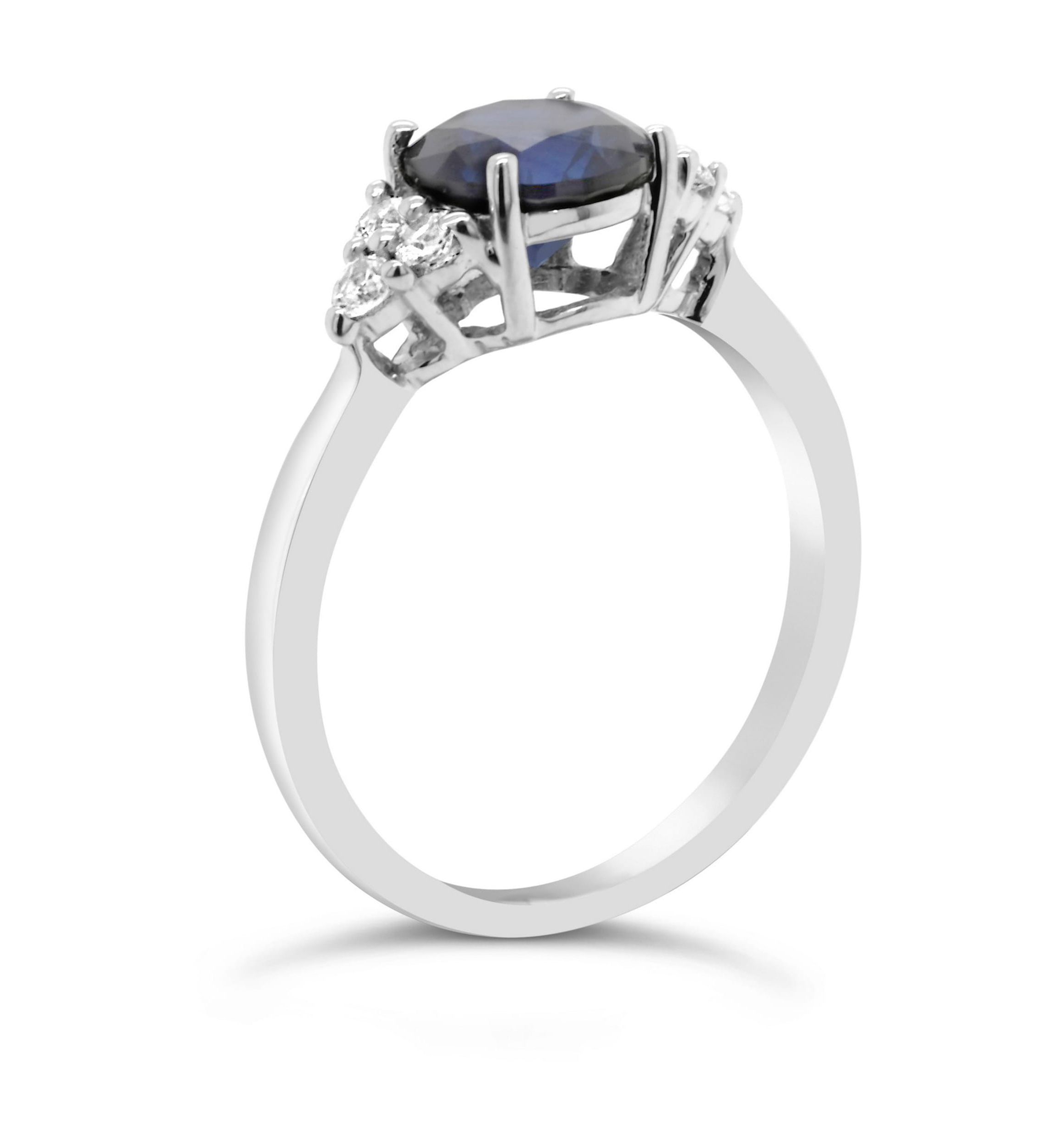 Lab Created Sterling Silver 7mm Round Created Blue Sapphire And Created White Sapphire Ring