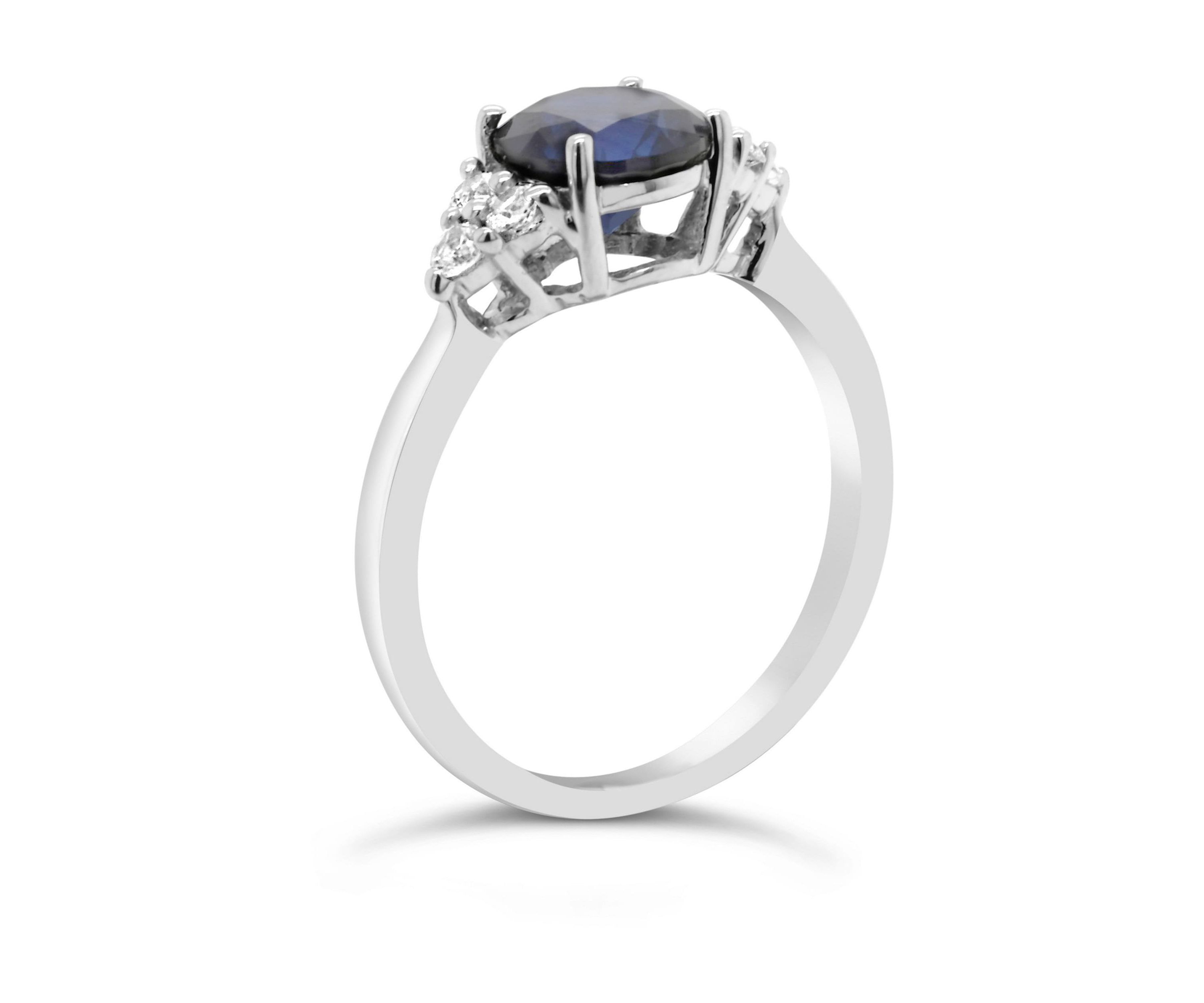 Lab Created Sterling Silver 7mm Round Created Blue Sapphire And Created White Sapphire Ring