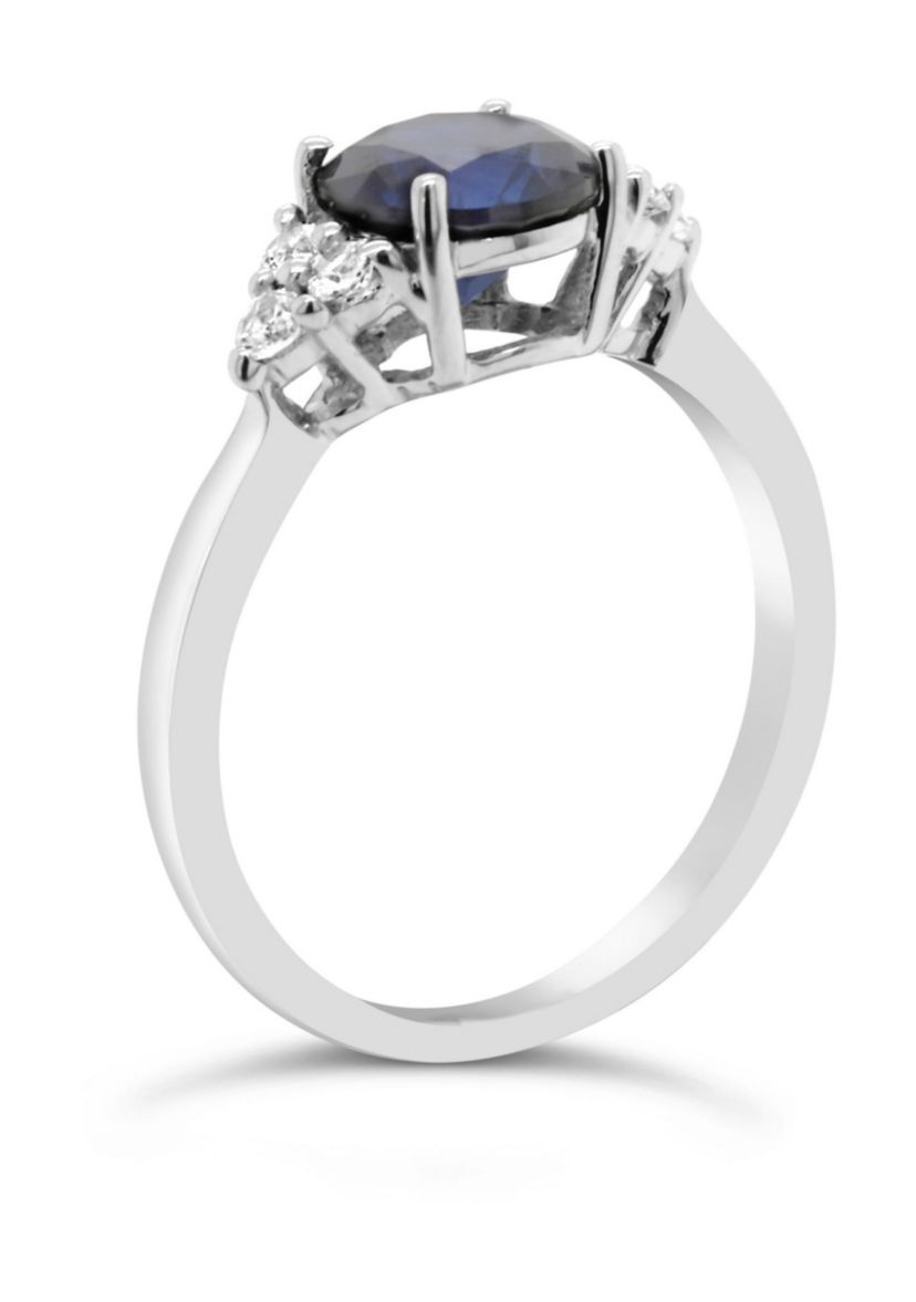Lab Created Sterling Silver 7mm Round Created Blue Sapphire And Created White Sapphire Ring