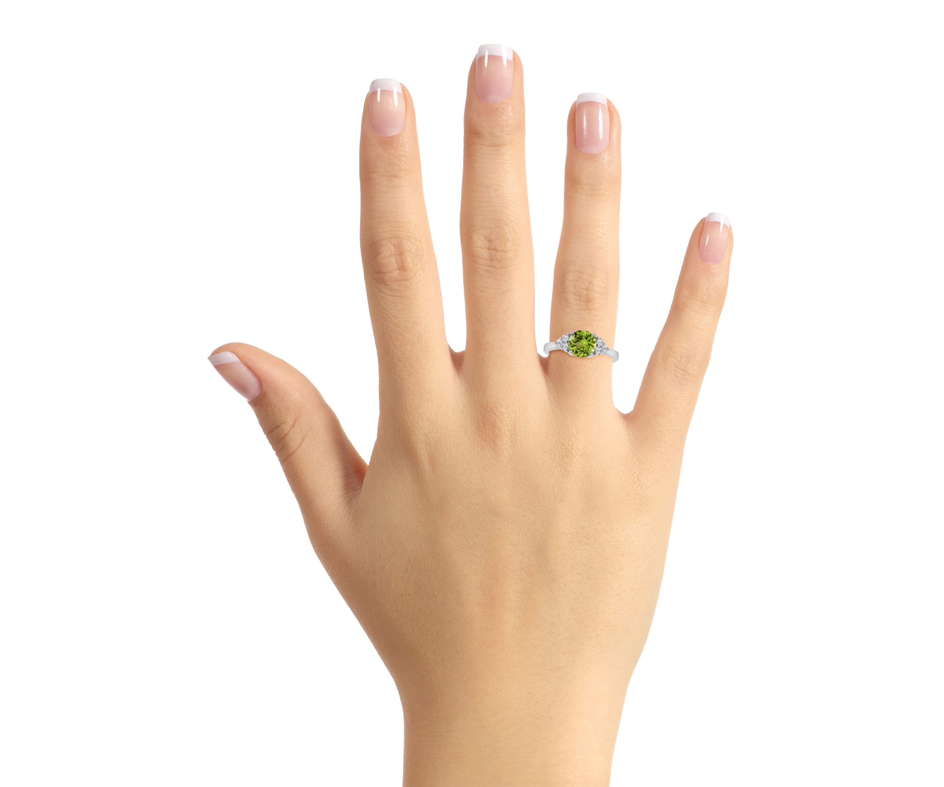 Sterling Silver 7mm Round Peridot And Created White Sapphire Ring