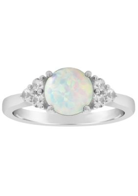 Belk  Co Lab Created Sterling Silver 7mm Round Created Opal And Created White Sapphire Ring