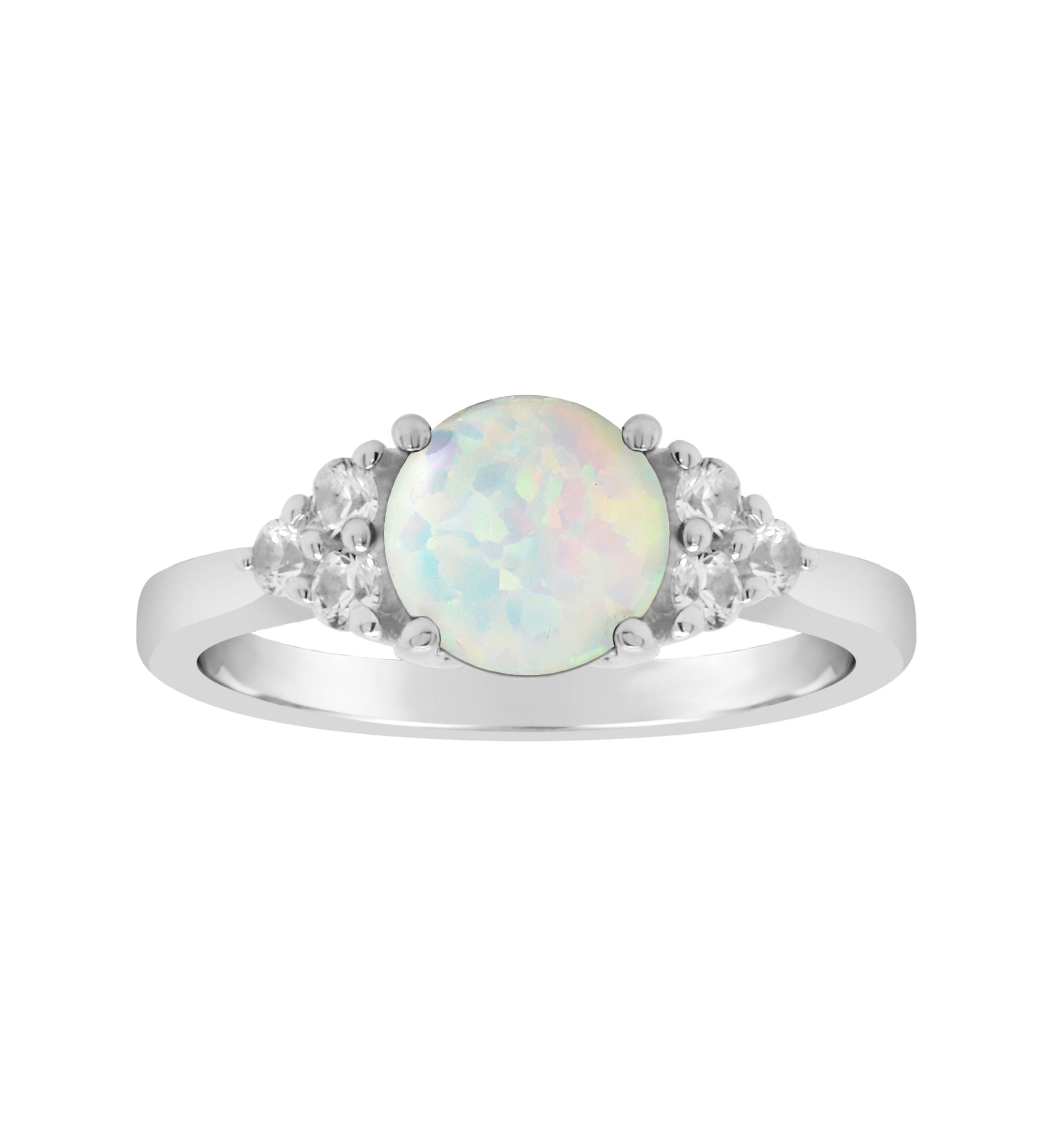 Lab Created Sterling Silver 7mm Round Created Opal And Created White Sapphire Ring