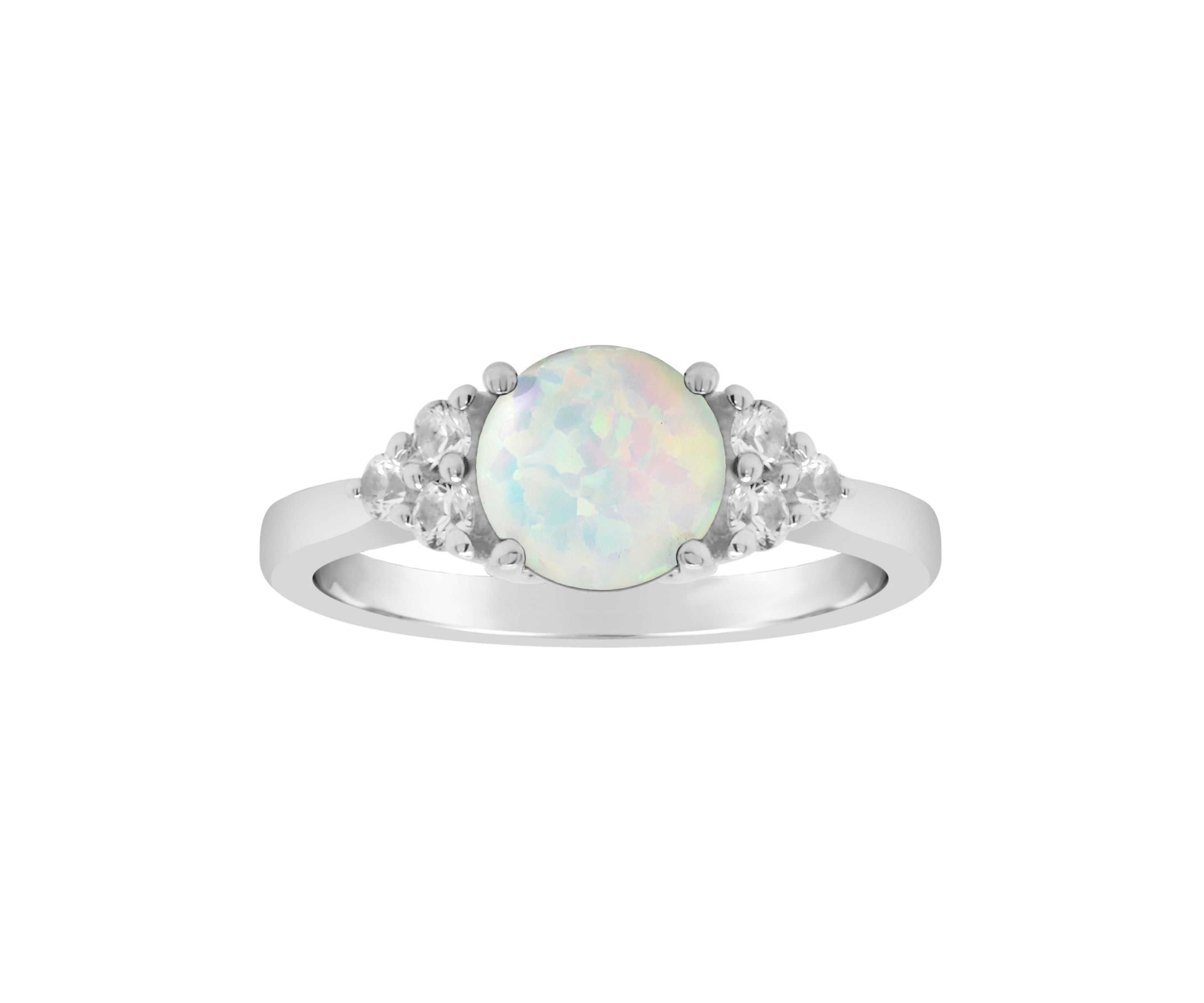 Lab Created Sterling Silver 7mm Round Created Opal And Created White Sapphire Ring