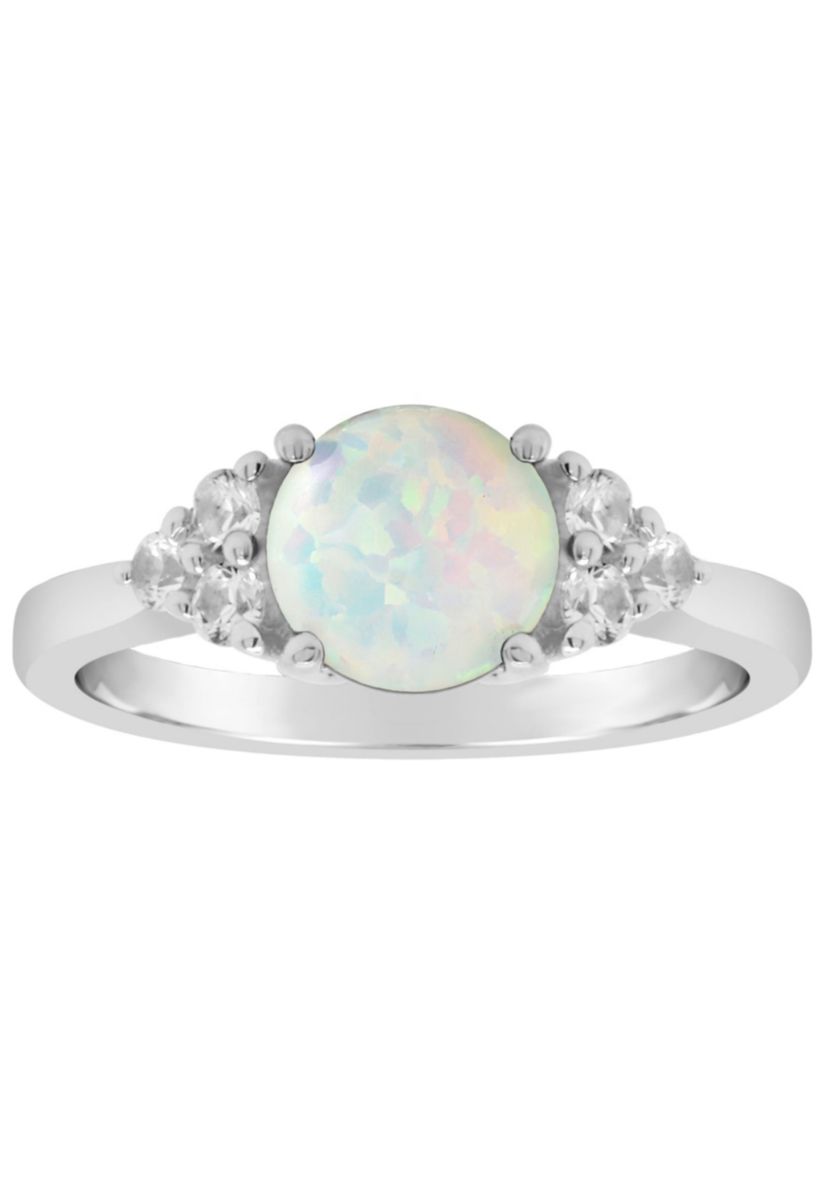 Lab Created Sterling Silver 7mm Round Created Opal And Created White Sapphire Ring
