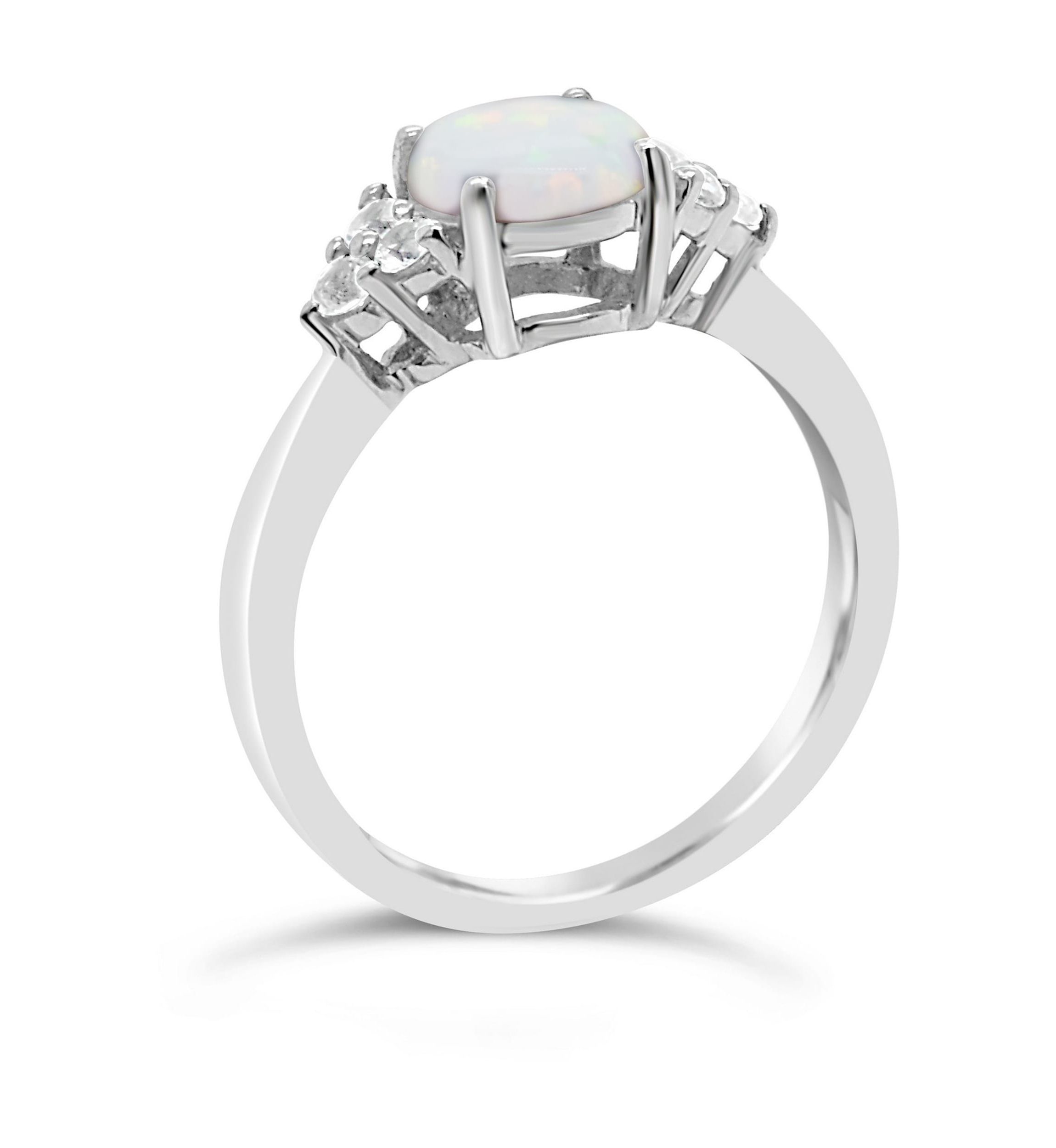 Lab Created Sterling Silver 7mm Round Created Opal And Created White Sapphire Ring