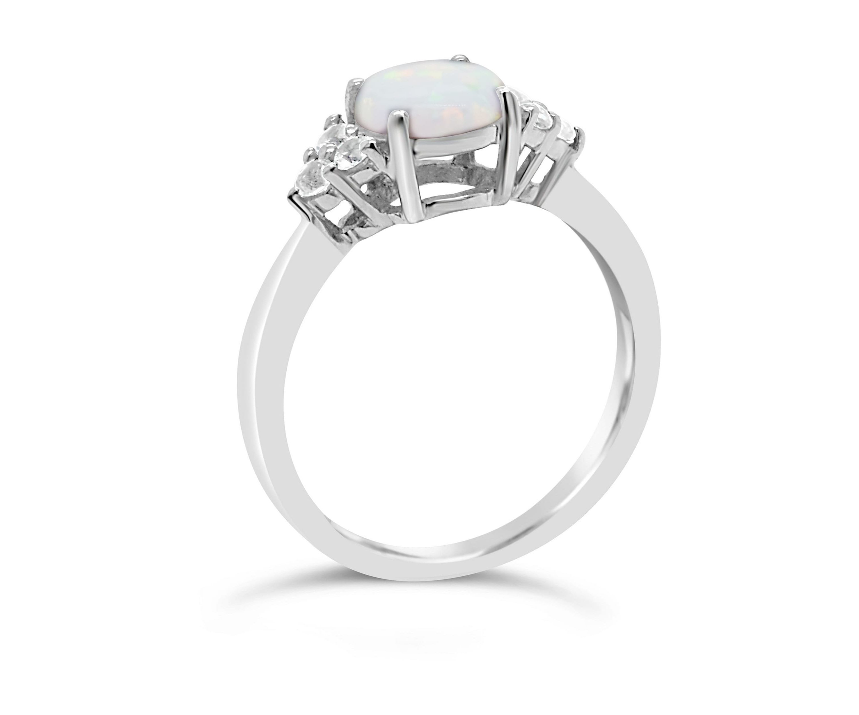 Lab Created Sterling Silver 7mm Round Created Opal And Created White Sapphire Ring