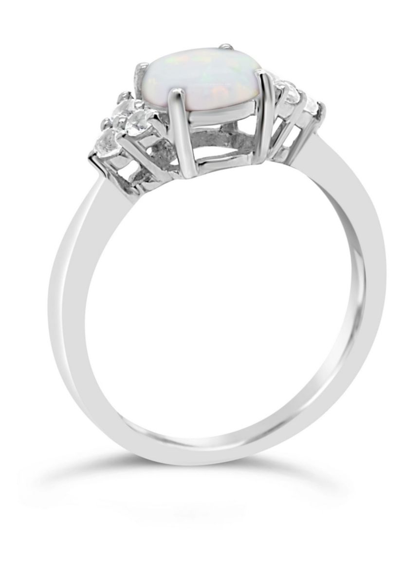 Lab Created Sterling Silver 7mm Round Created Opal And Created White Sapphire Ring