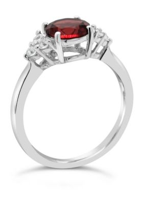 Sterling Silver 7mm Round Garnet And Created White Sapphire Ring