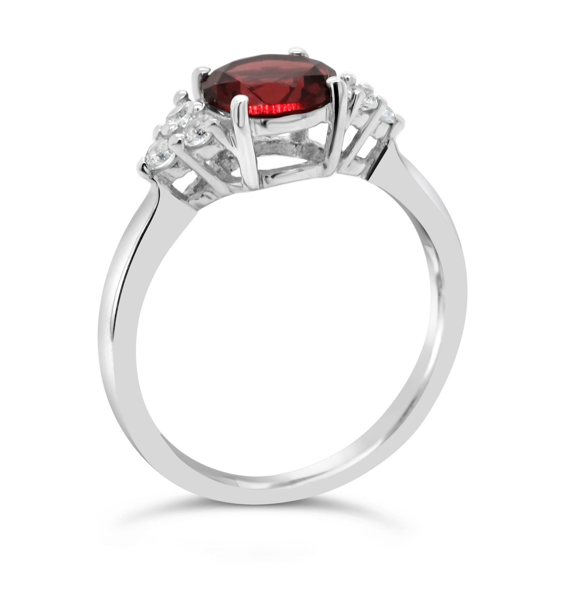 Sterling Silver 7mm Round Garnet And Created White Sapphire Ring