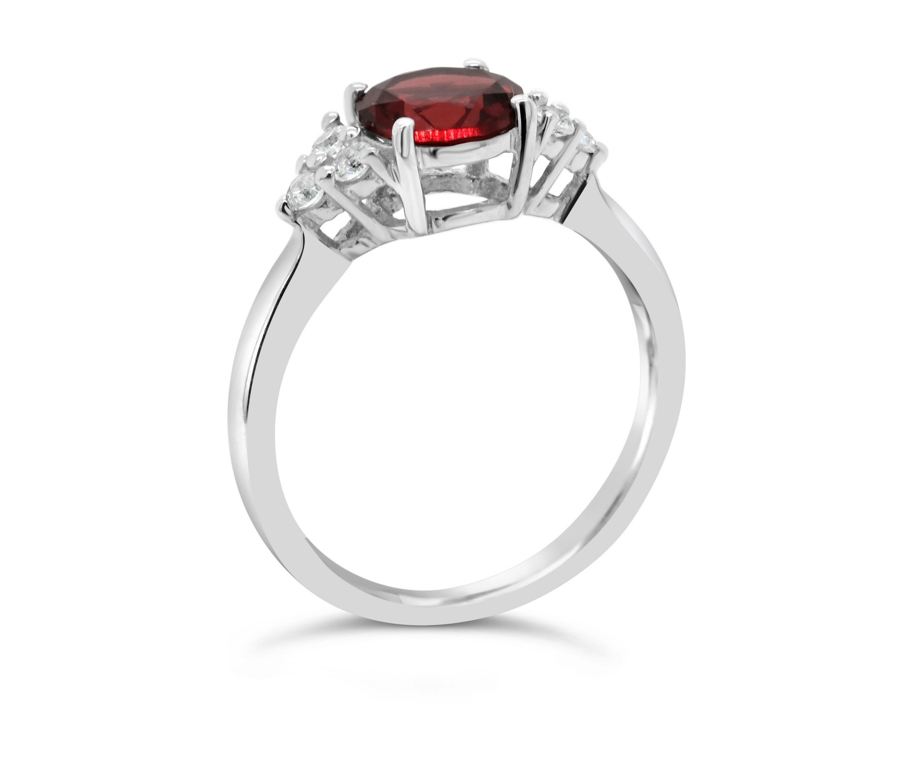 Sterling Silver 7mm Round Garnet And Created White Sapphire Ring