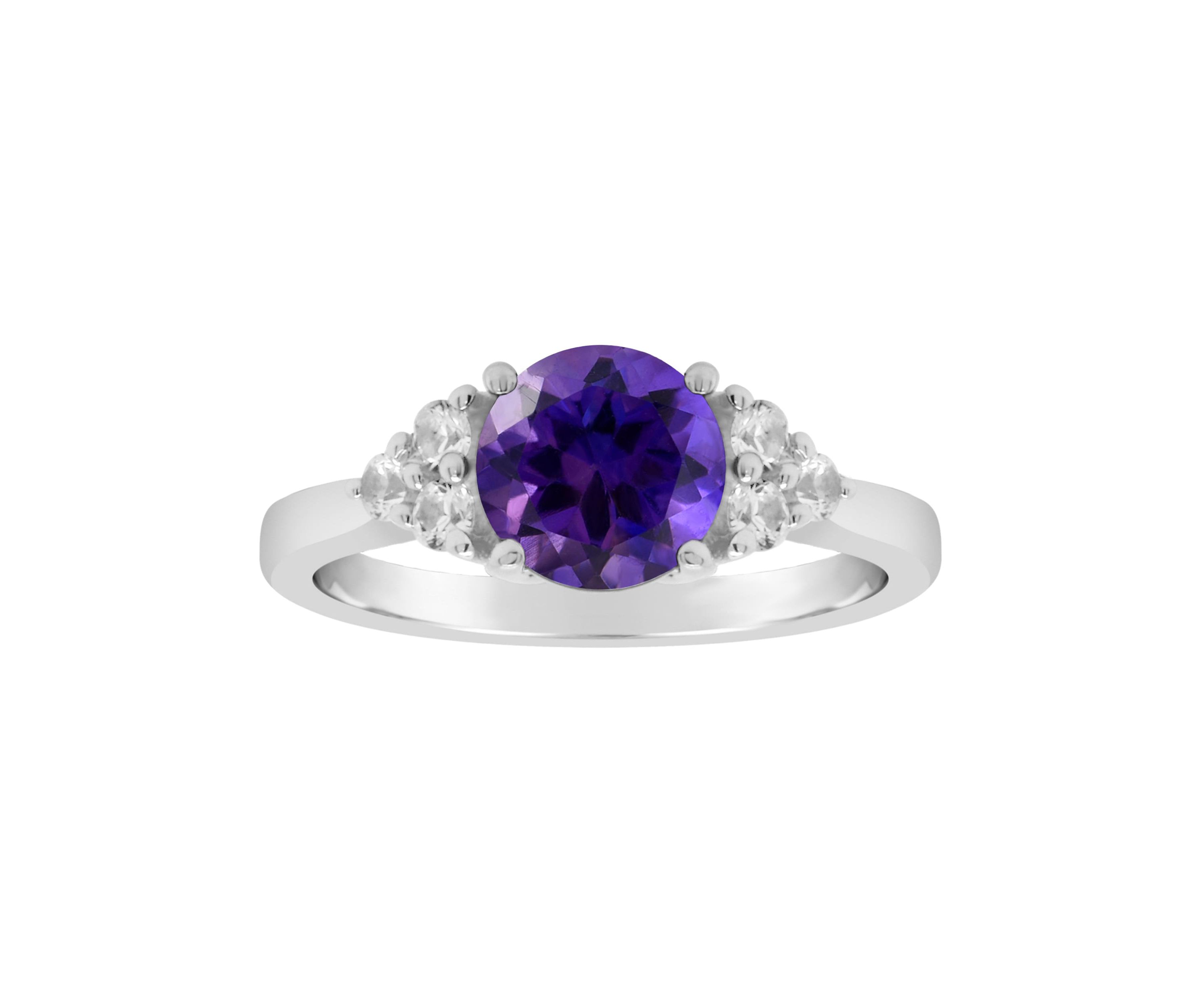 Sterling Silver 7mm Round Amethyst And Created White Sapphire Ring