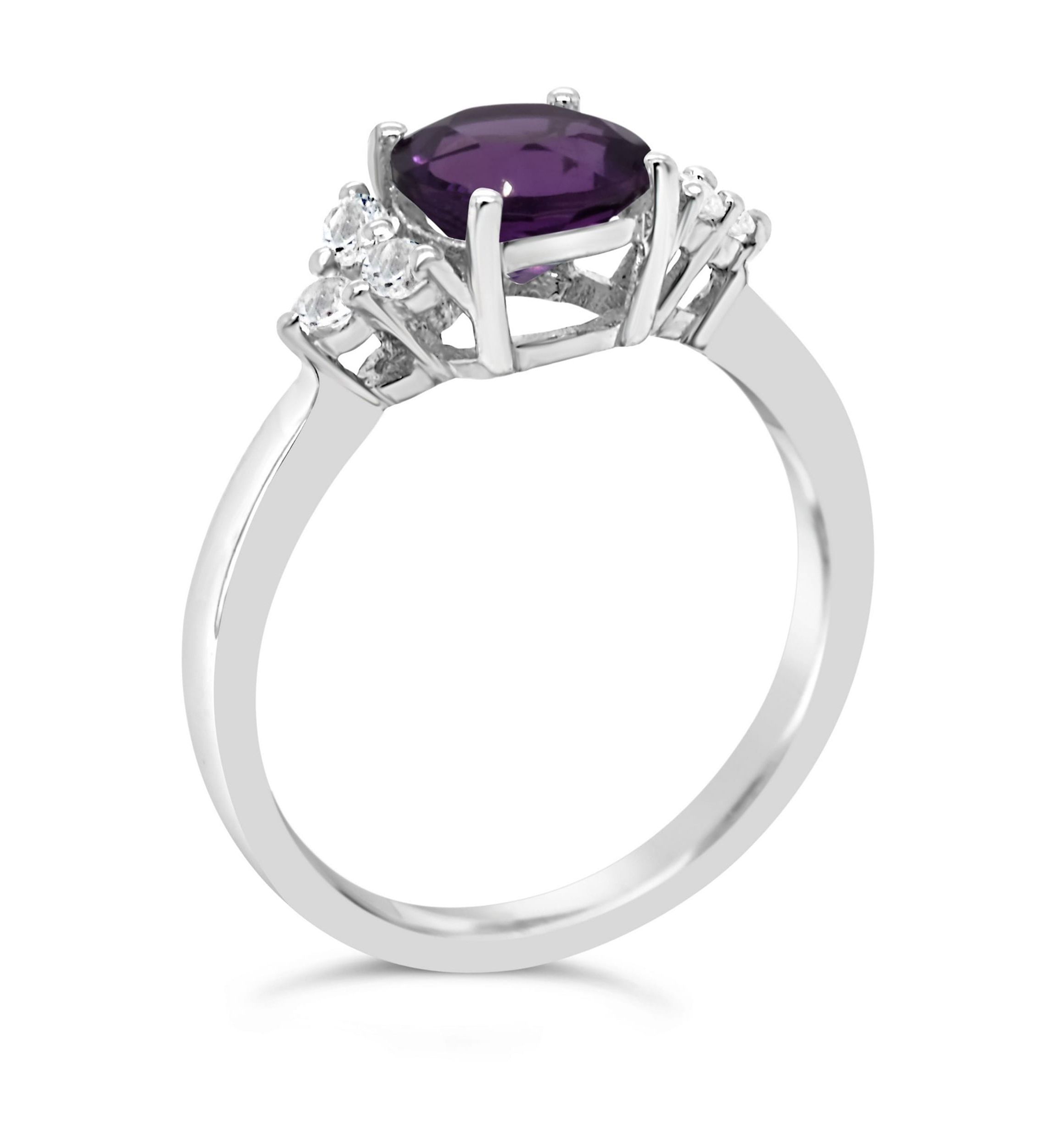 Sterling Silver 7mm Round Amethyst And Created White Sapphire Ring