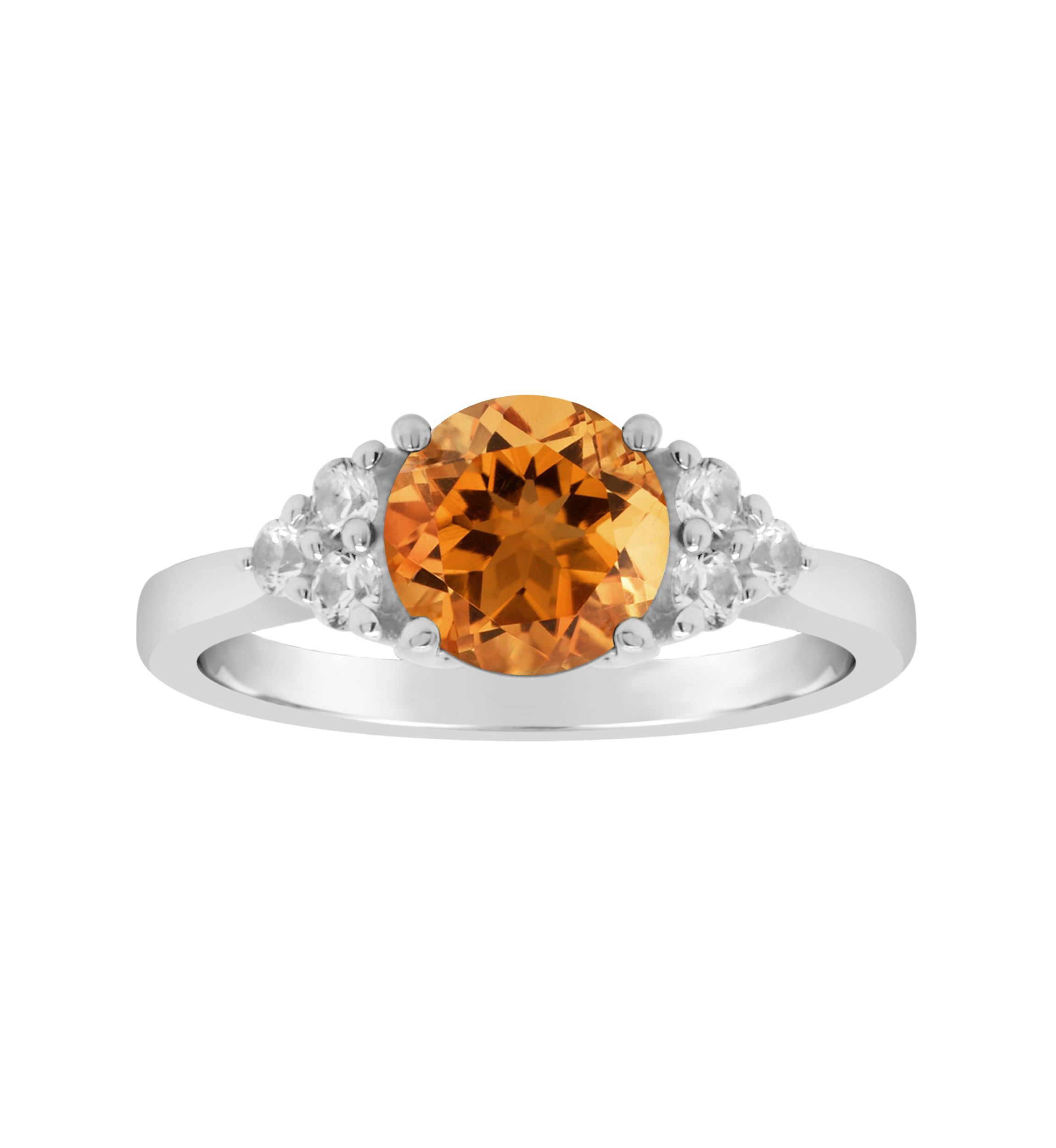 Sterling Silver 7mm Round Citrine And Created White Sapphire Ring