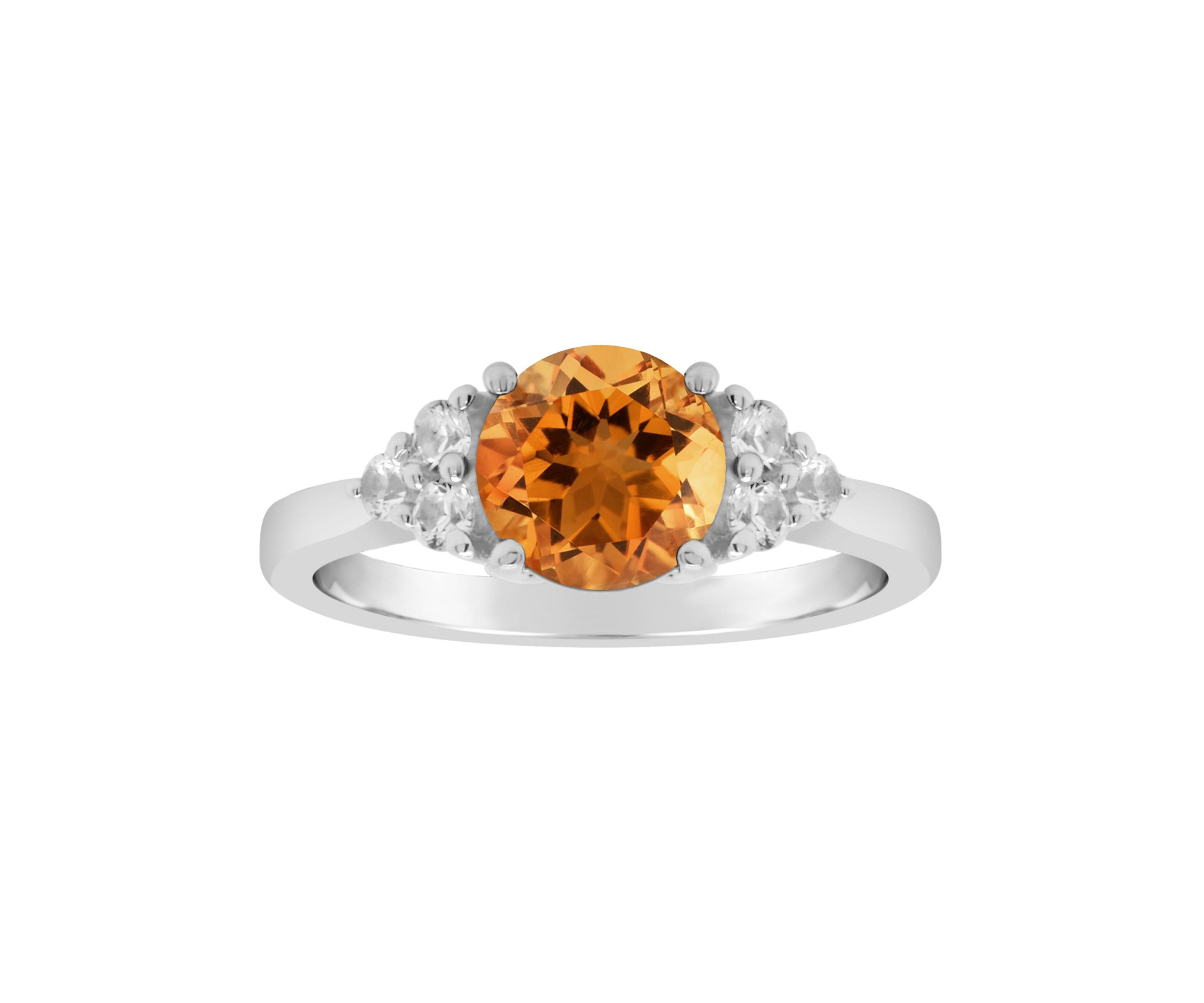 Sterling Silver 7mm Round Citrine And Created White Sapphire Ring