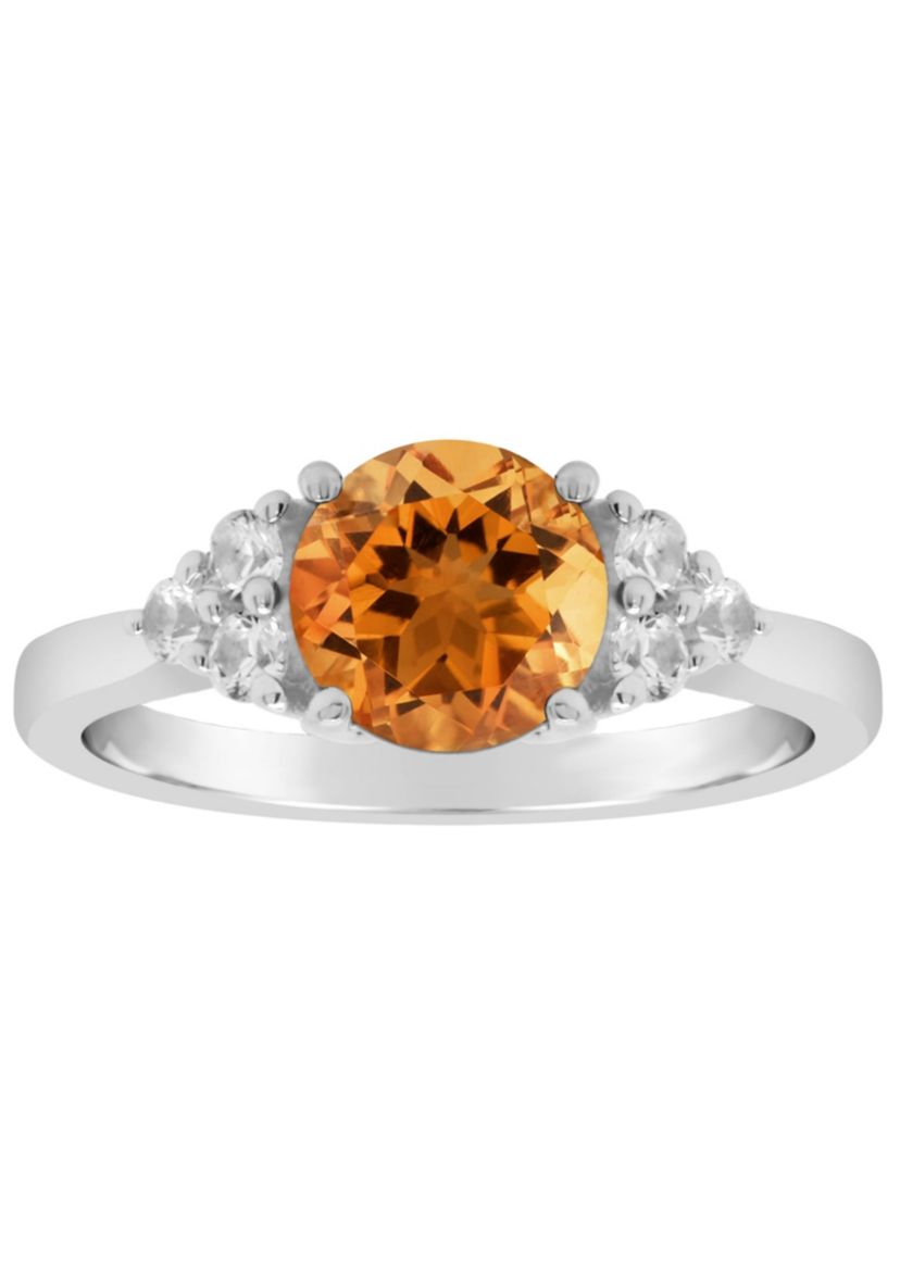 Sterling Silver 7mm Round Citrine And Created White Sapphire Ring