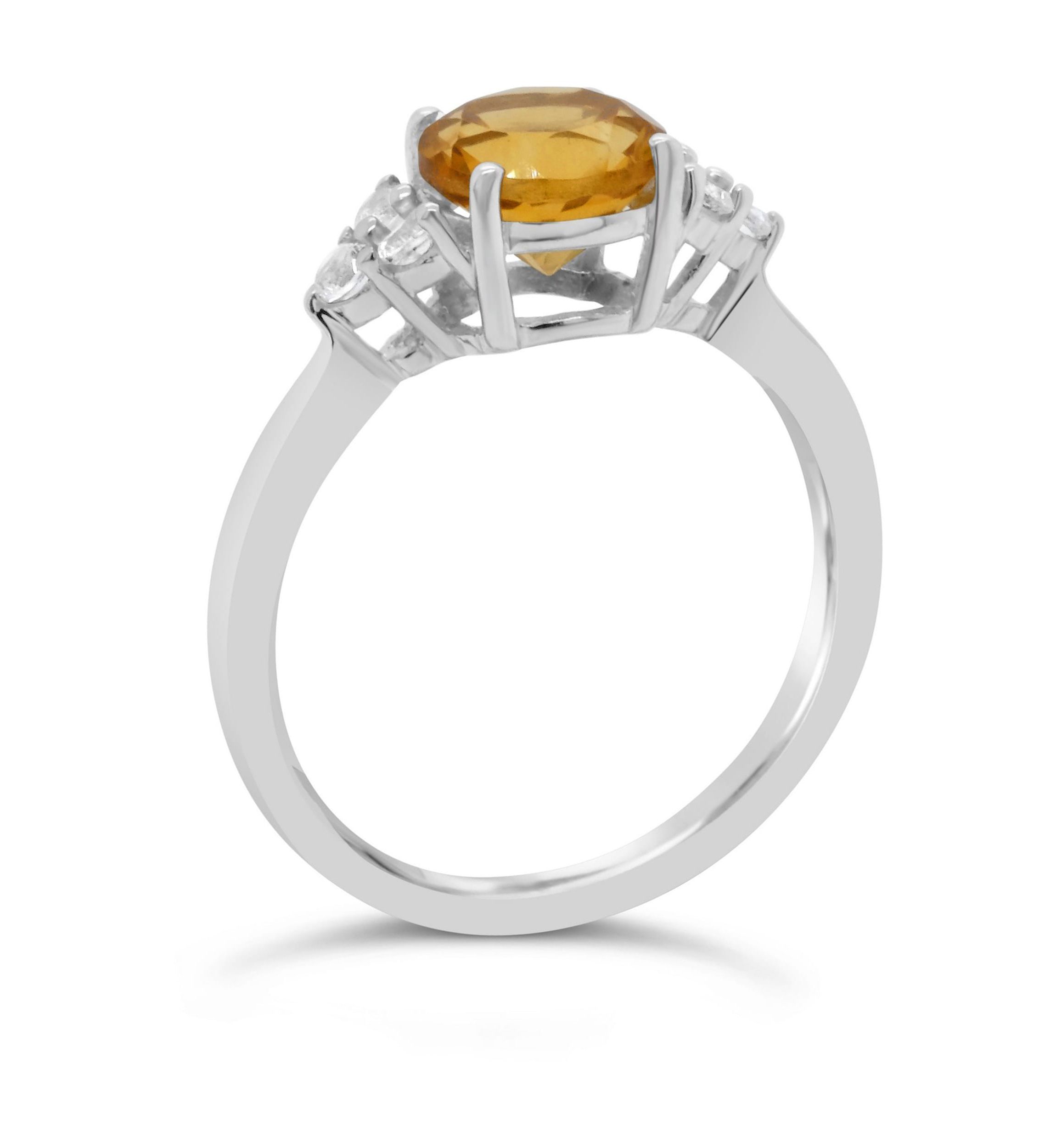 Sterling Silver 7mm Round Citrine And Created White Sapphire Ring
