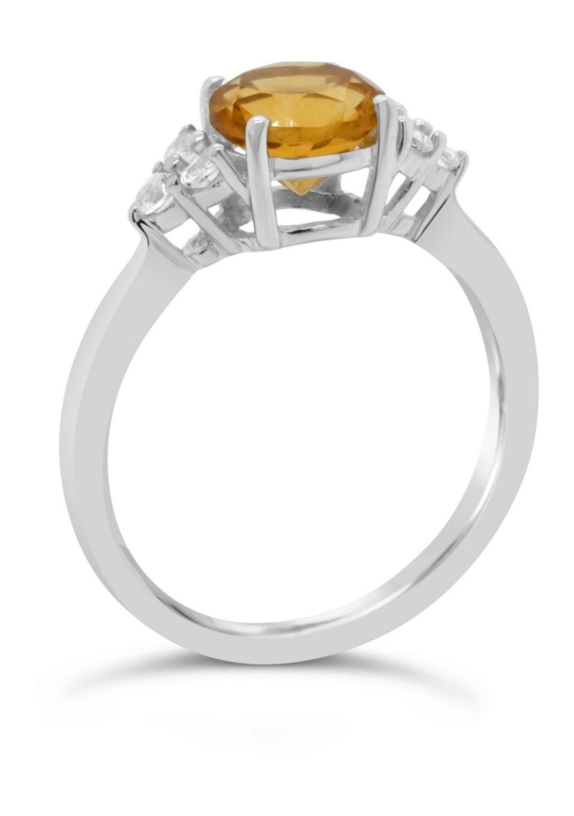 Sterling Silver 7mm Round Citrine And Created White Sapphire Ring