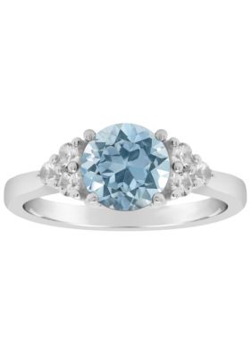 Belk & Co Sterling Silver 7mm Round Gemstone And Created White Sapphire Ring, Blue, 8