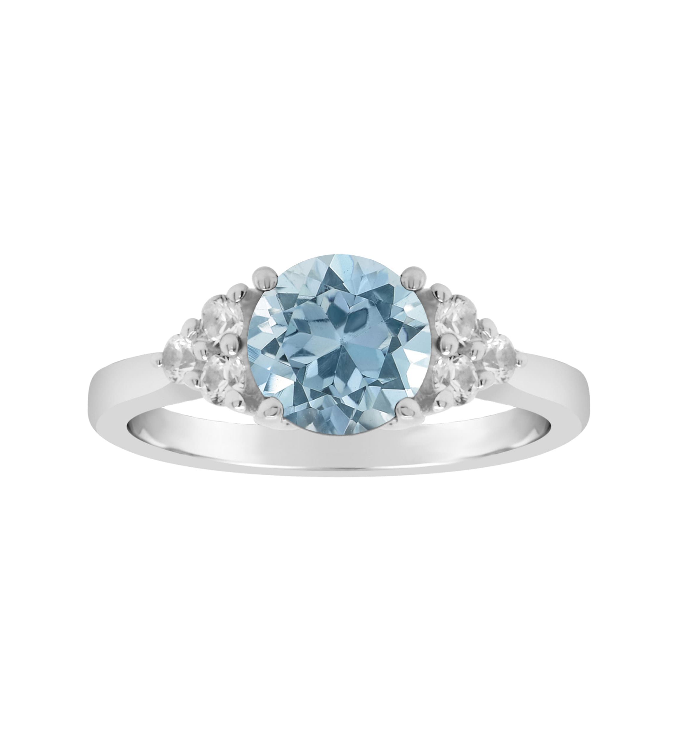 Sterling Silver 7mm Round Blue Topaz And Created White Sapphire Ring