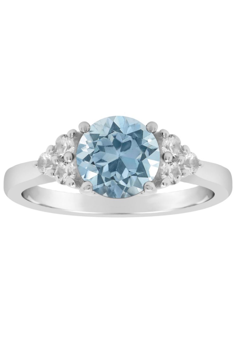 Sterling Silver 7mm Round Blue Topaz And Created White Sapphire Ring