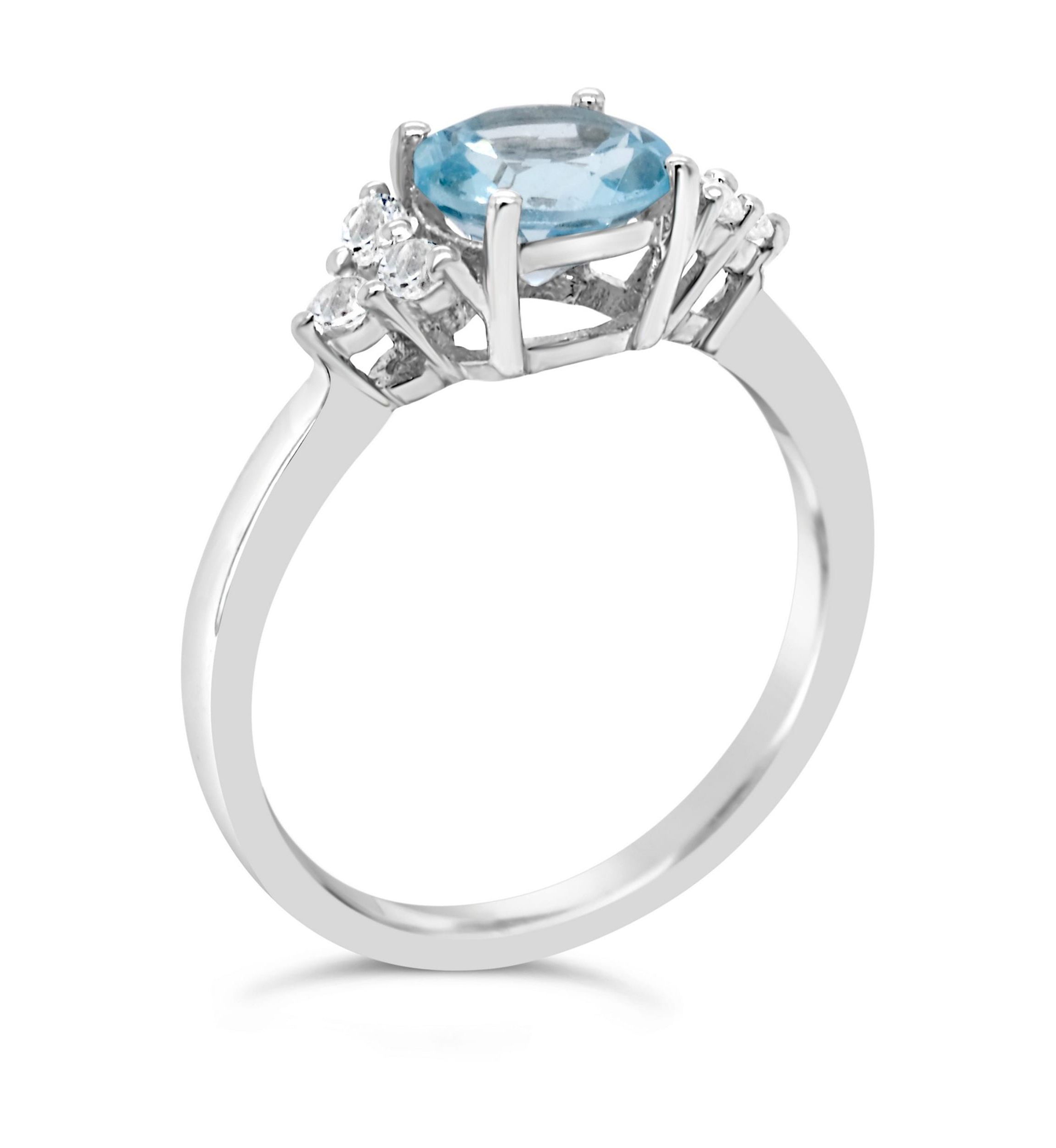 Sterling Silver 7mm Round Blue Topaz And Created White Sapphire Ring