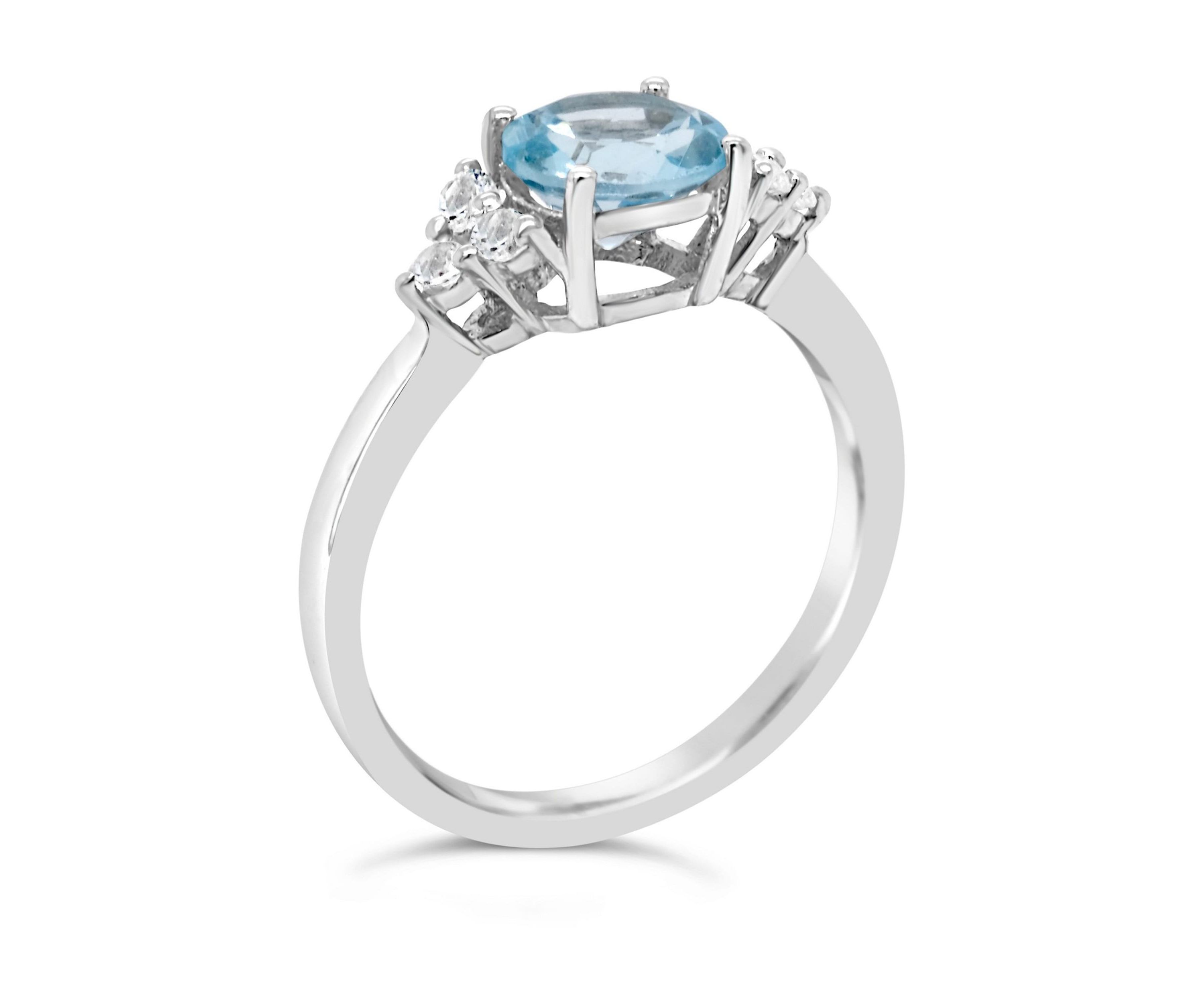 Sterling Silver 7mm Round Blue Topaz And Created White Sapphire Ring