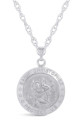 Belk & Co Sterling Silver Saint Christopher Medallion Pendant Necklace