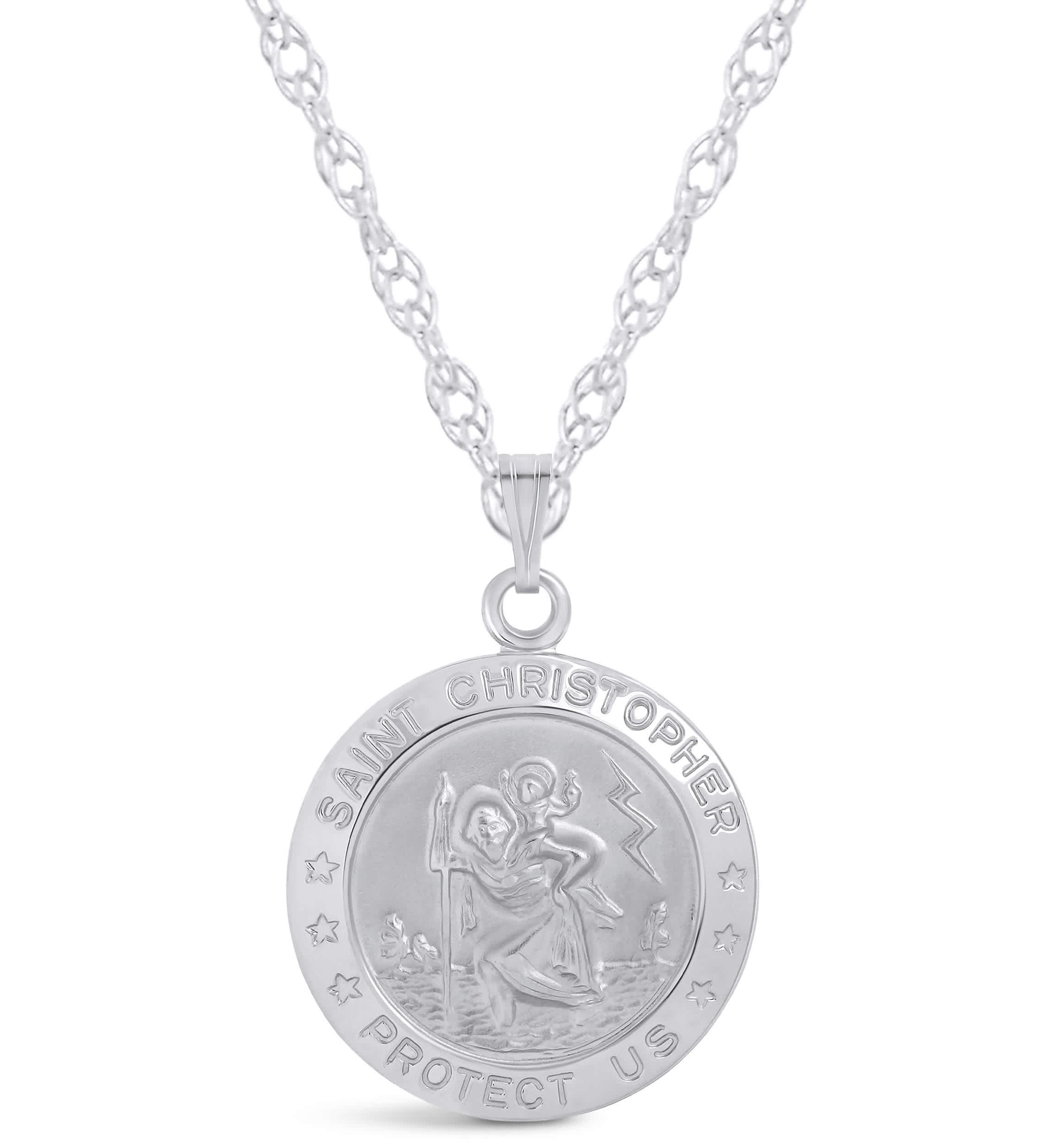 Sterling Silver Saint Christopher Medallion Pendant Necklace