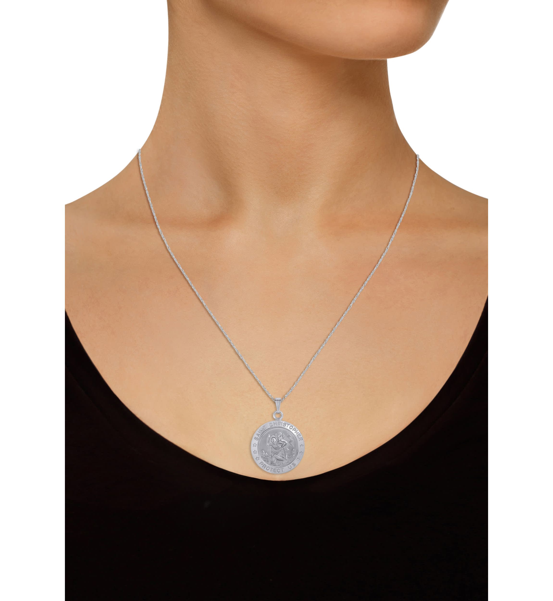 Sterling Silver Saint Christopher Medallion Pendant Necklace