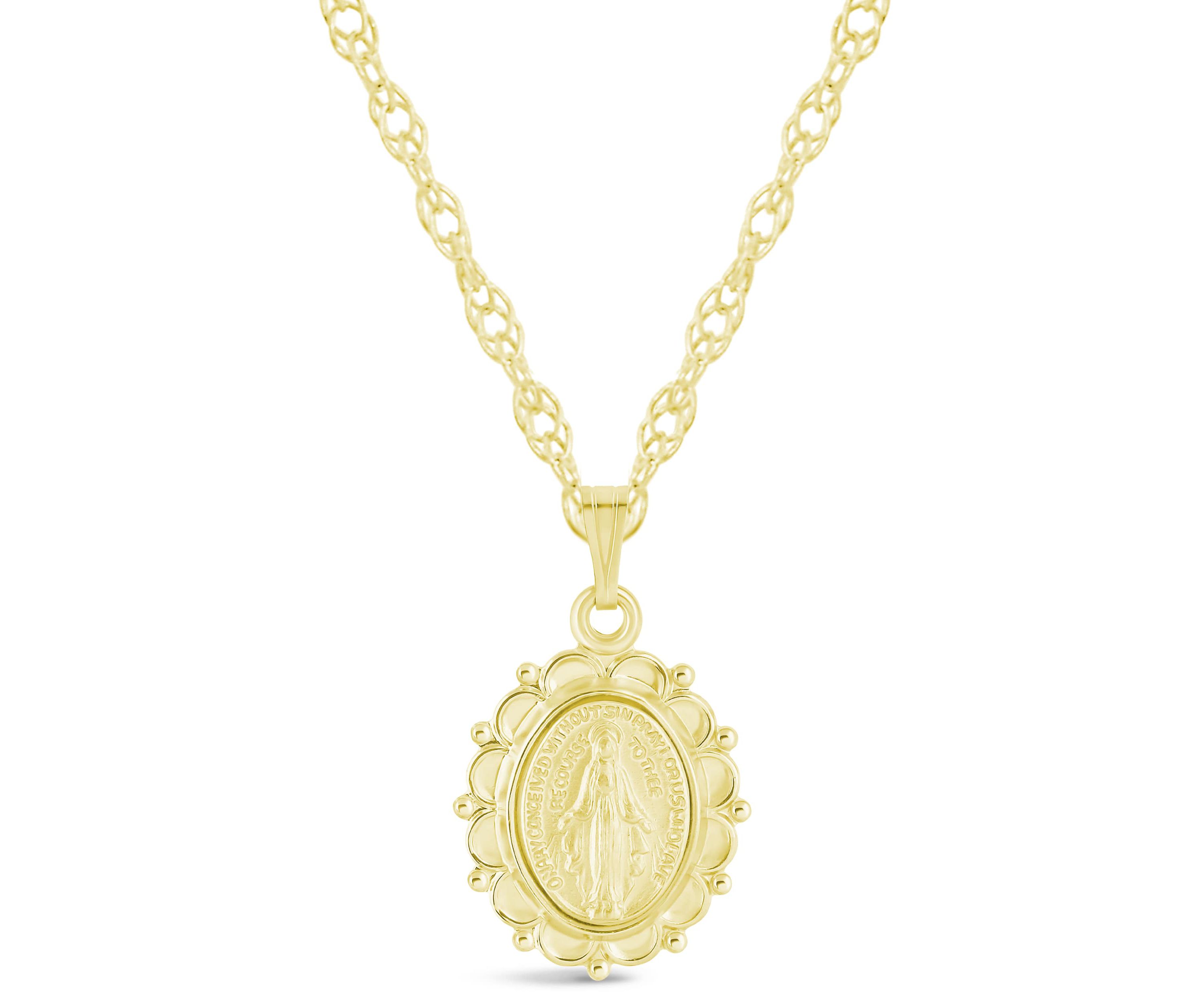 Sterling Silver/14K Yellow Gold Plated Oh Mary Conceived Medallion Pendant Necklace