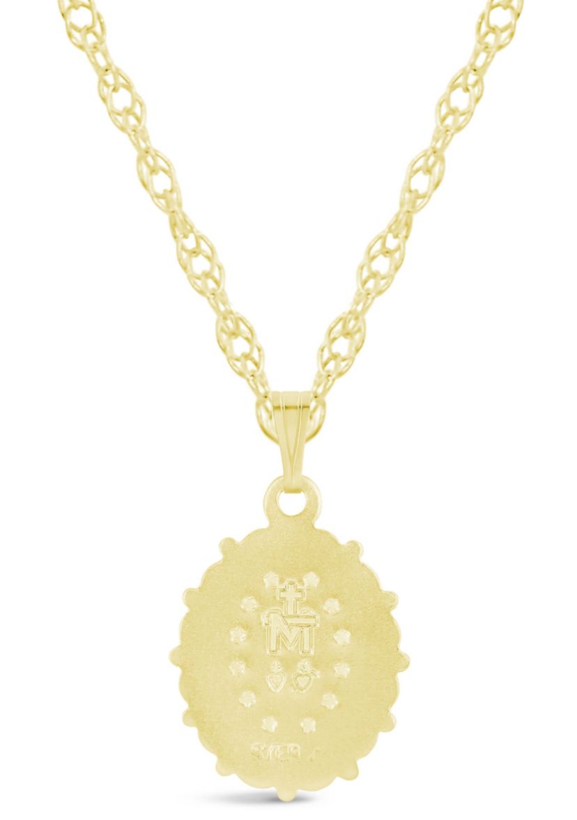 Sterling Silver/14K Yellow Gold Plated Oh Mary Conceived Medallion Pendant Necklace