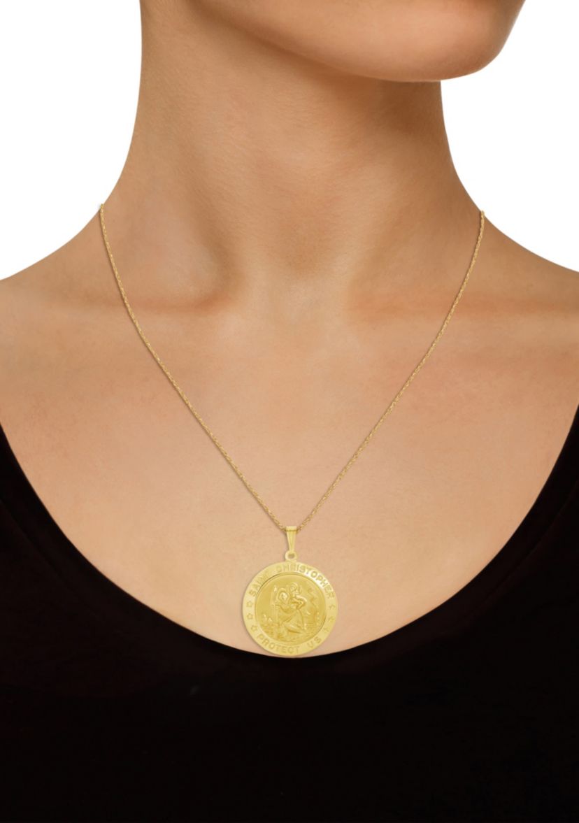 Sterling Silver Saint Christopher Medallion Pendant Necklace