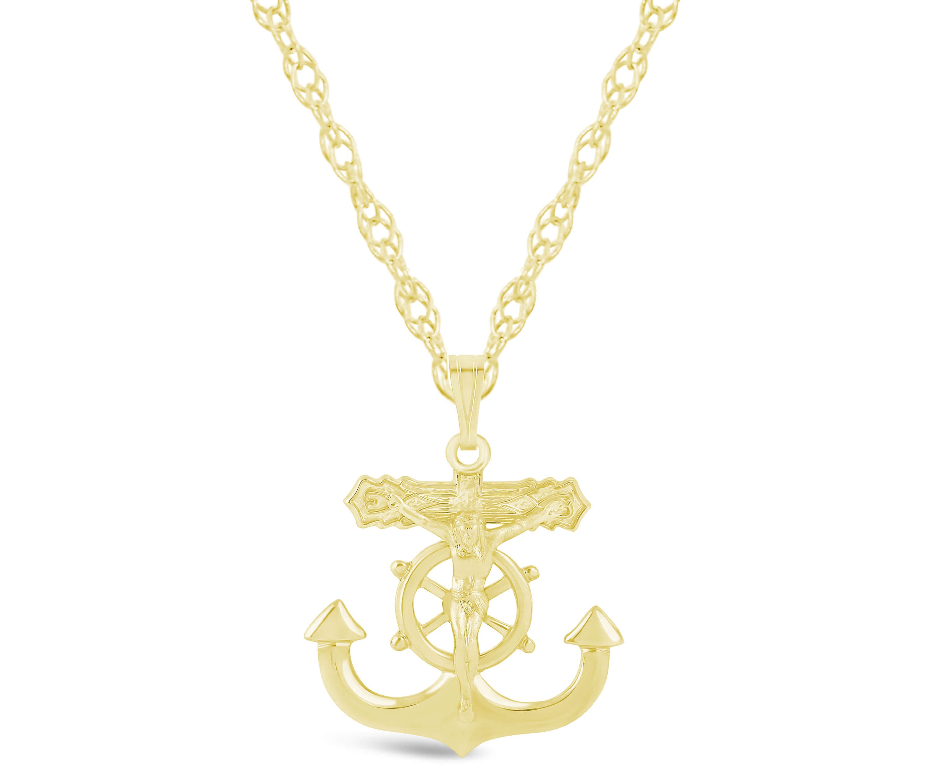 Sterling Silver Anchor Crucifix Pendant Necklace