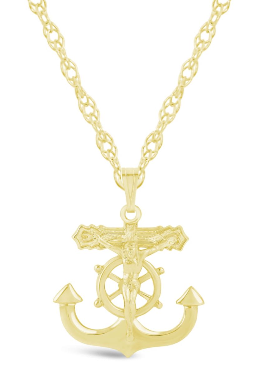 Sterling Silver Anchor Crucifix Pendant Necklace