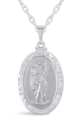 Belk & Co Sterling Silver/14K Yellow Gold Plated Saint Christopher Oval Medallion Pendant Necklace, Silver