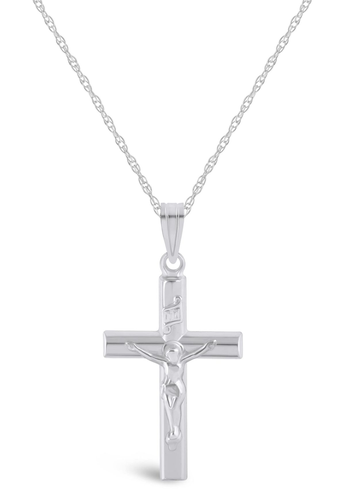 14K White Gold Crucifix Cross Pendant Necklace