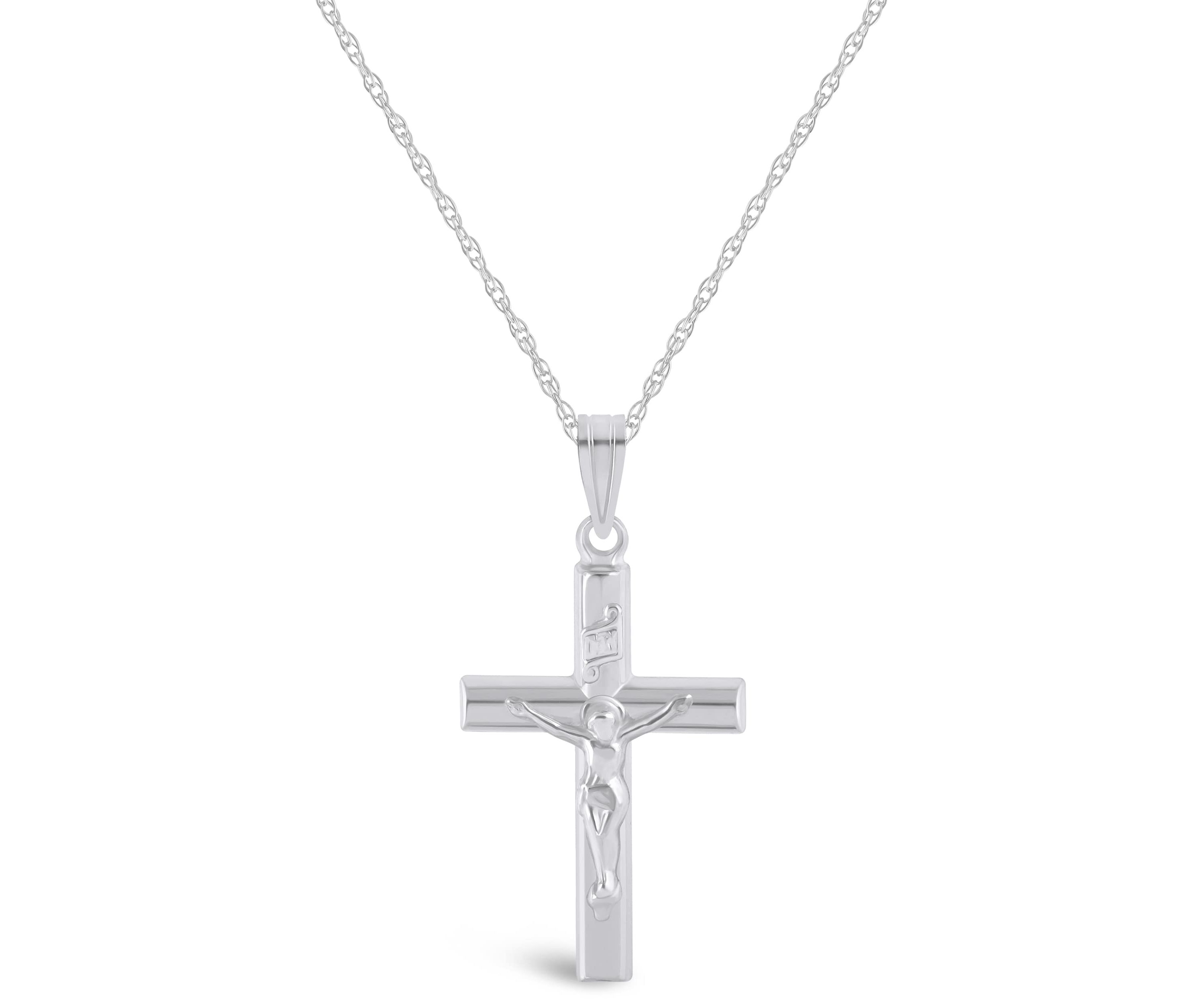 14K White Gold Crucifix Cross Pendant Necklace