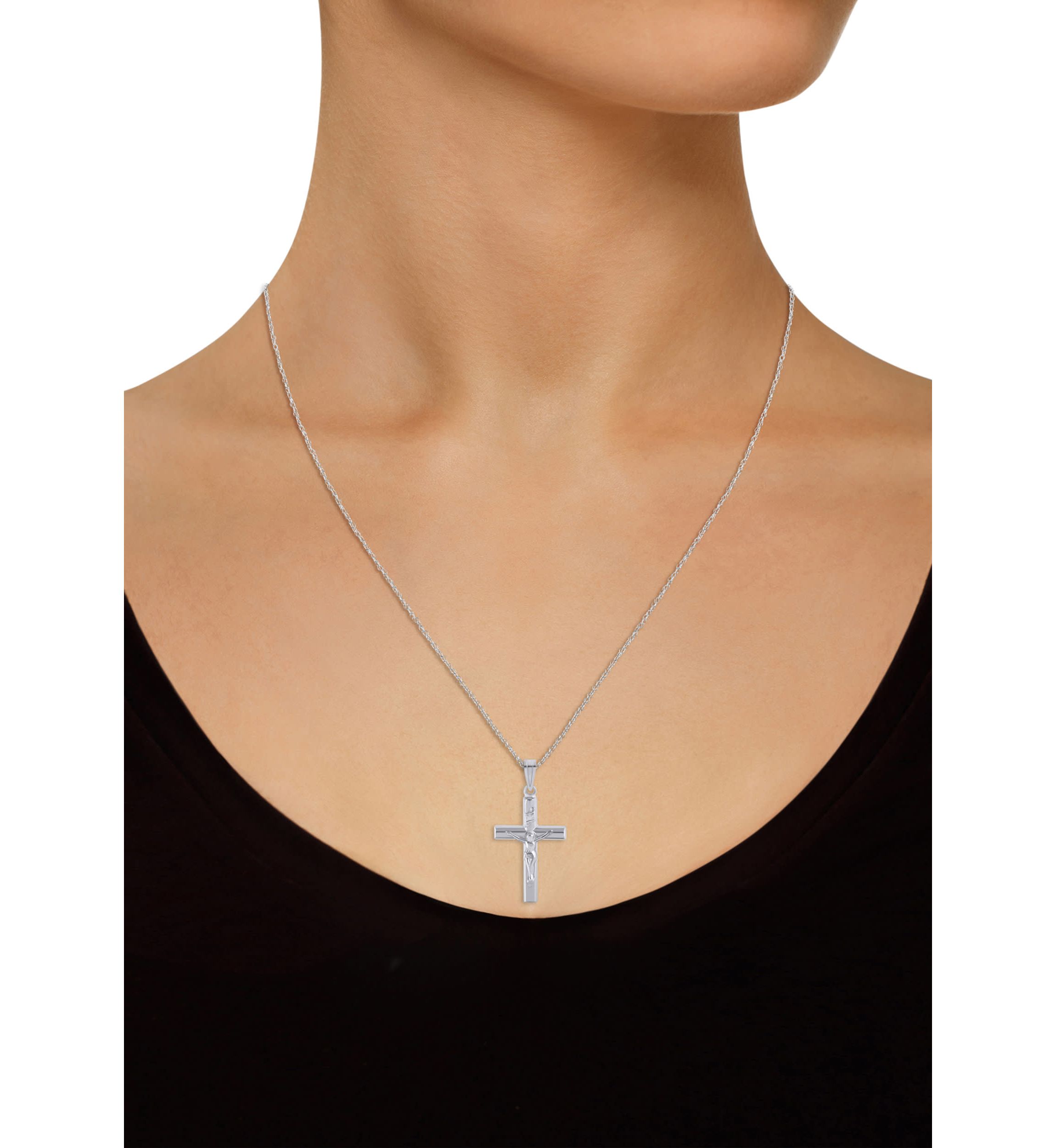 14K White Gold Crucifix Cross Pendant Necklace